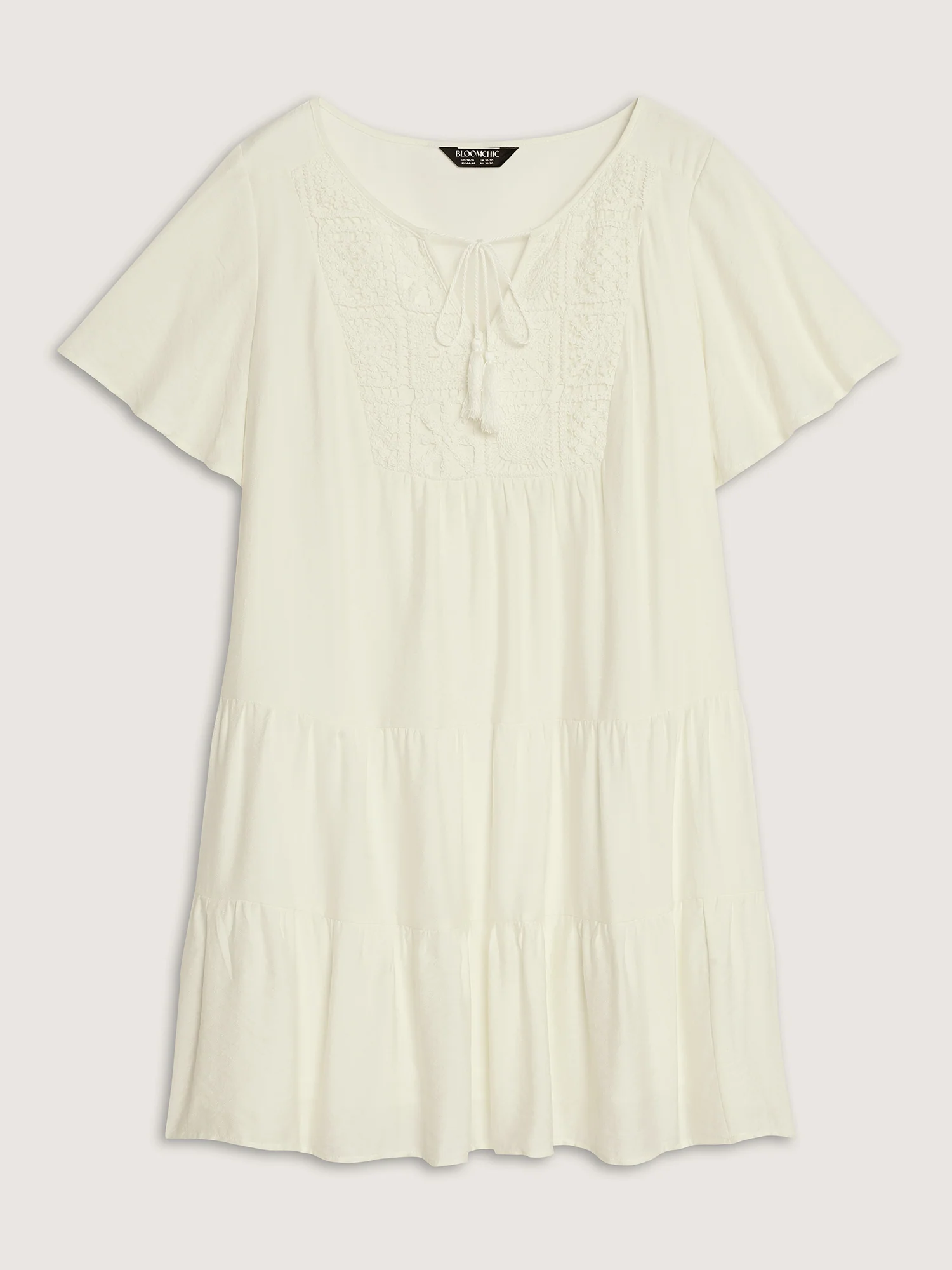 Lace Drawstring Neckline Tiered Mini Dress - Image 7