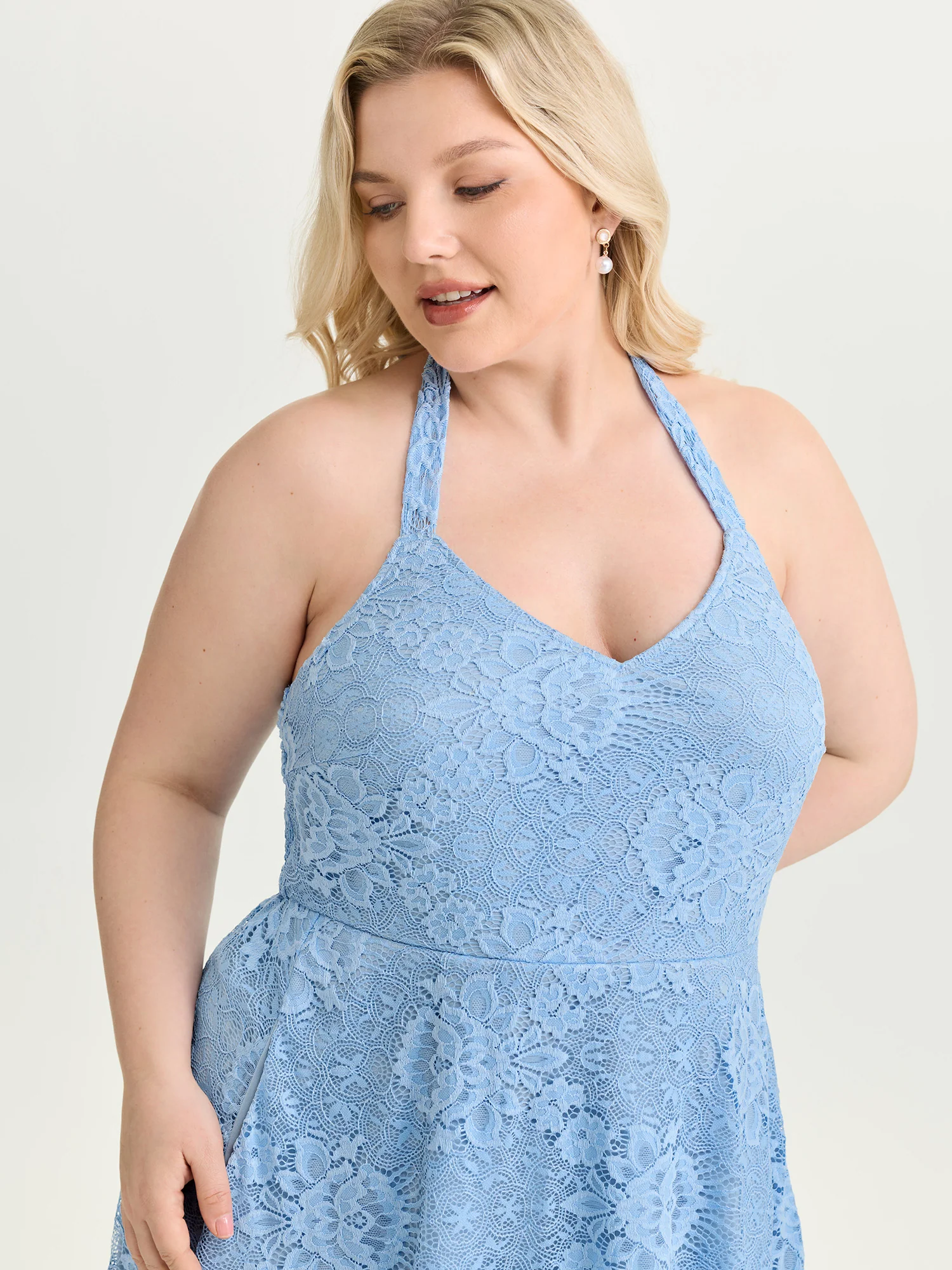 Lace Halter Neck Sleeveless A-Line Midi Dress - Image 2