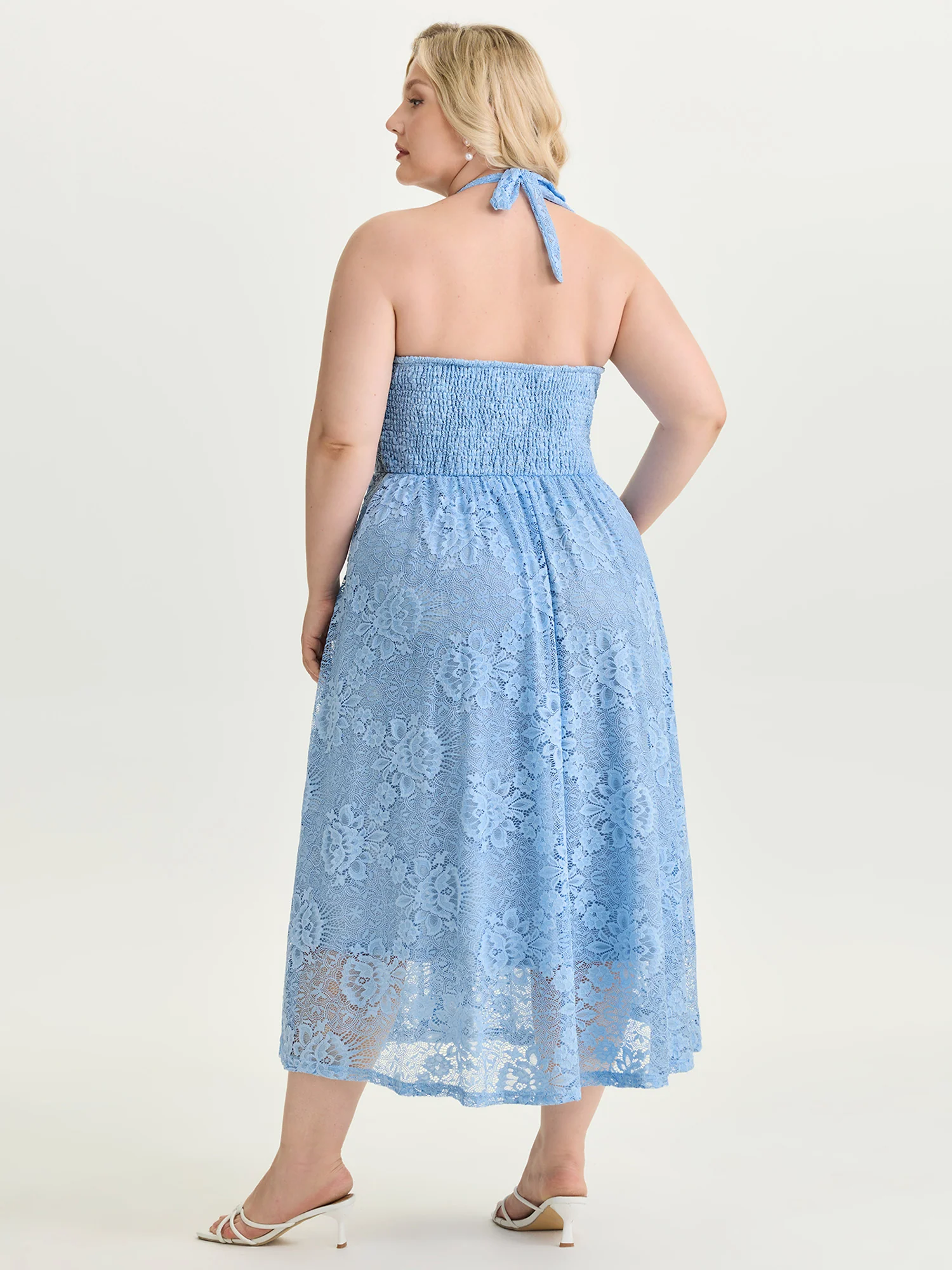 Lace Halter Neck Sleeveless A-Line Midi Dress - Image 4