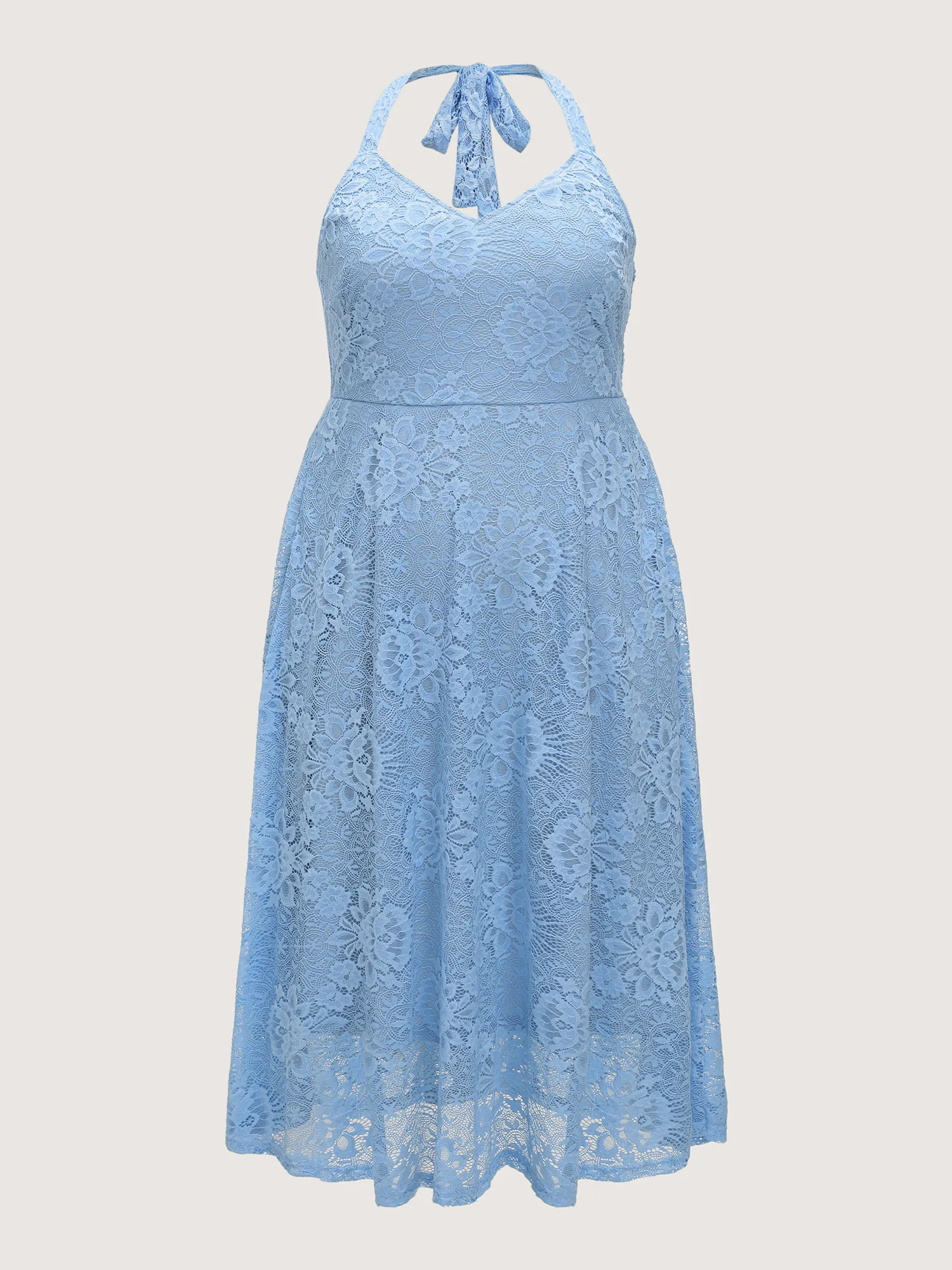 Lace Halter Neck Sleeveless A-Line Midi Dress - Image 5