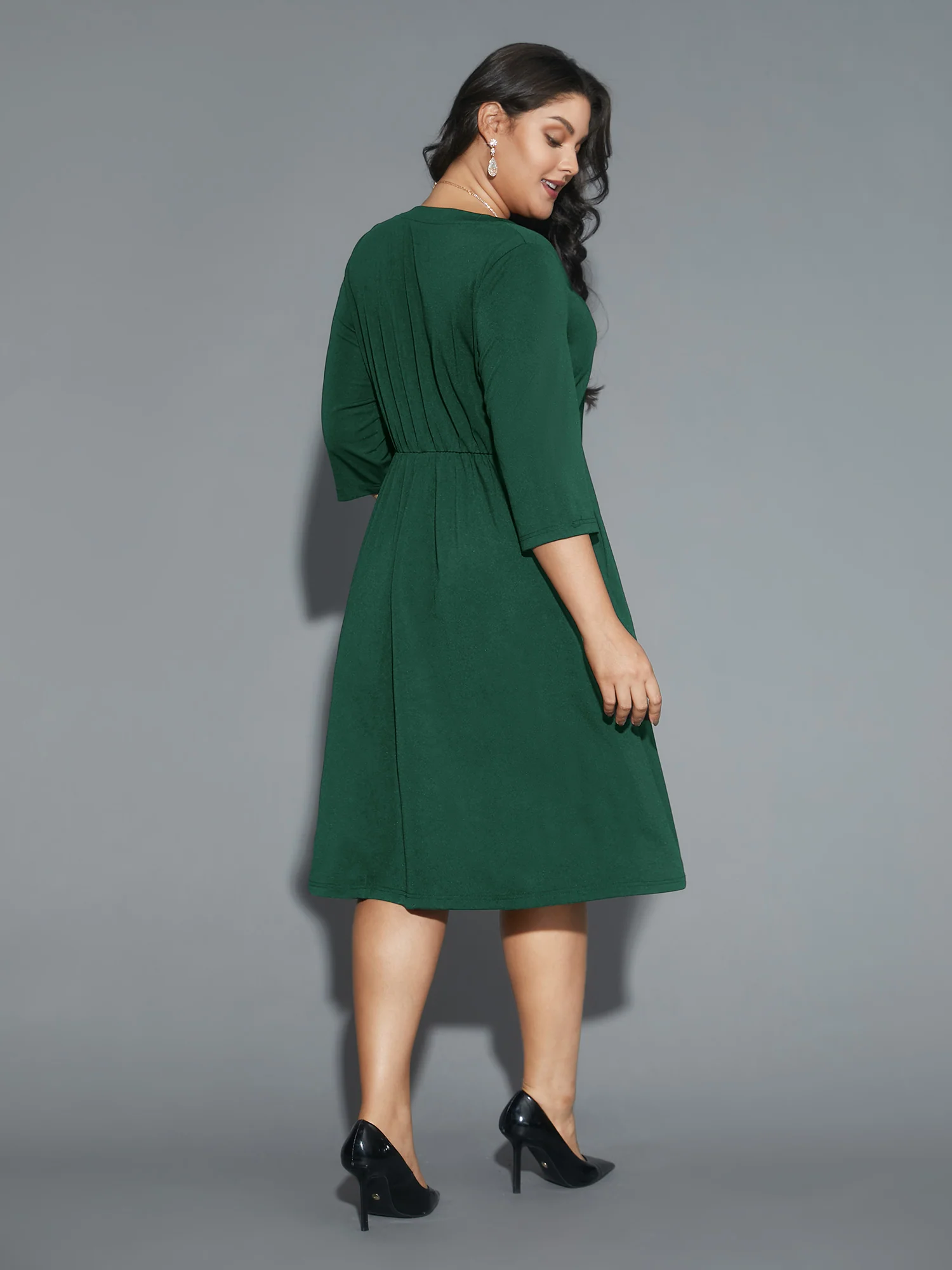 Lace Heart Neckline Pocket Midi Dress - Image 4