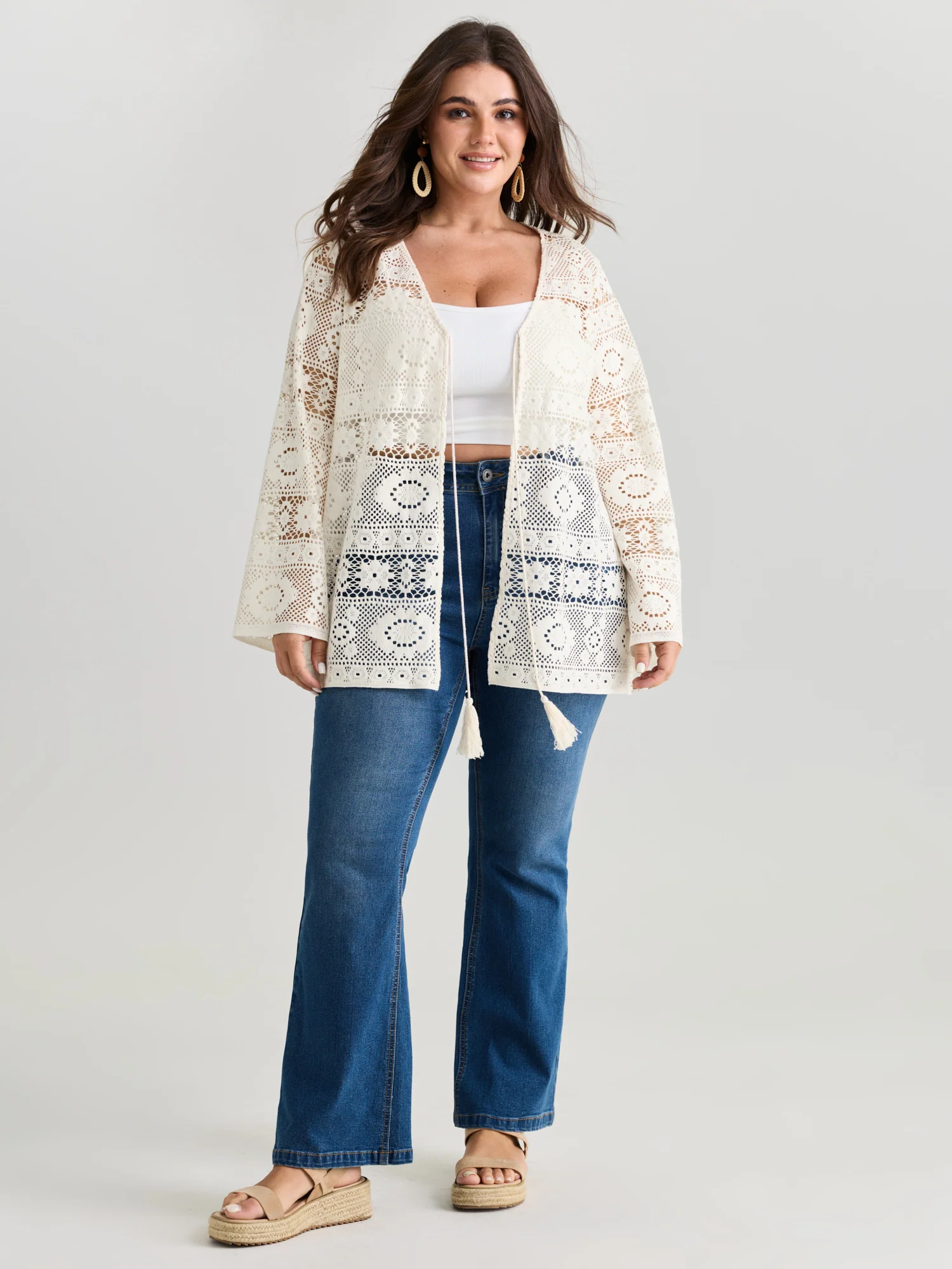 Lace Hollow Front-Tie Kimono - Image 3