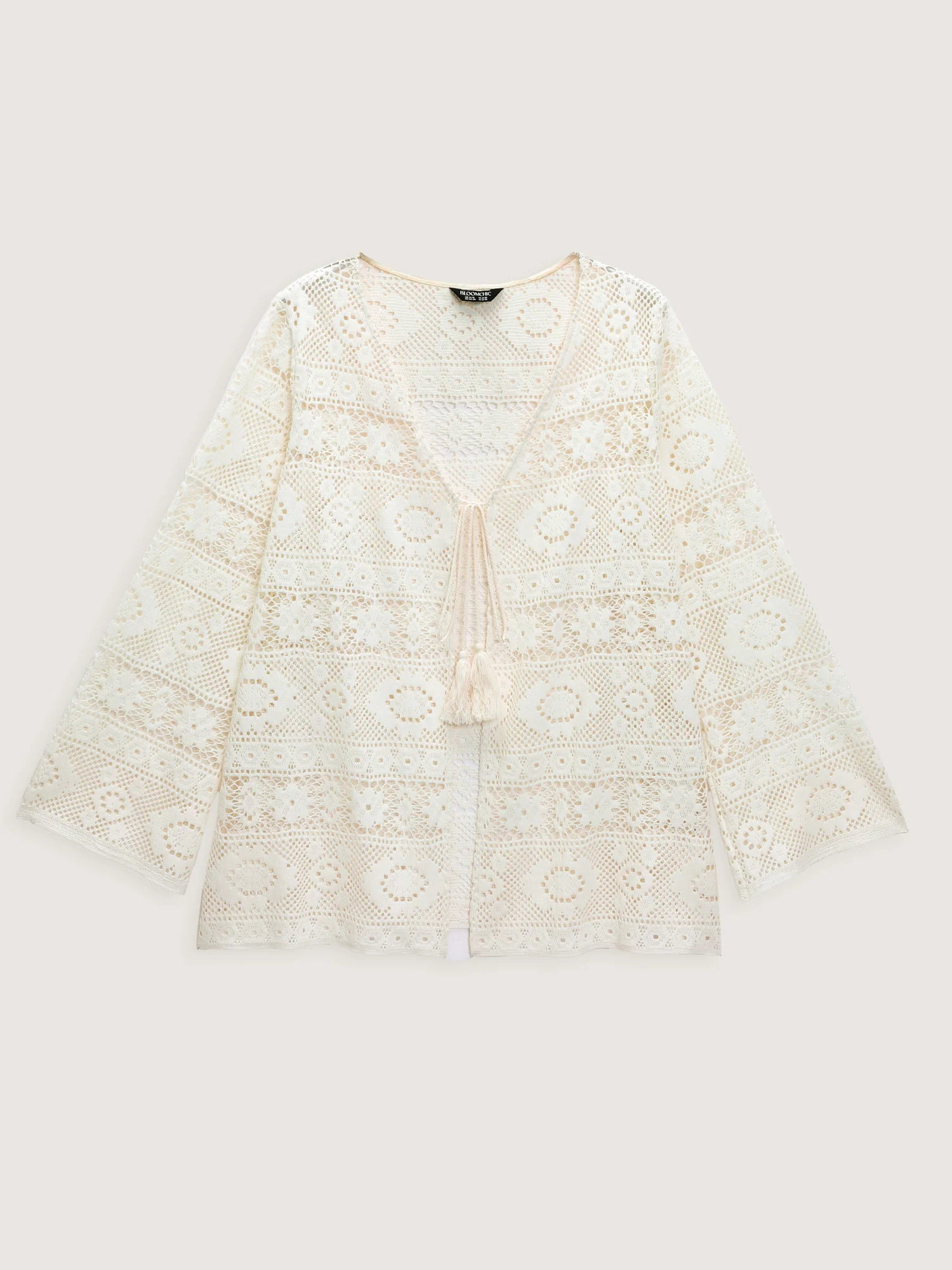 Lace Hollow Front-Tie Kimono - Image 6