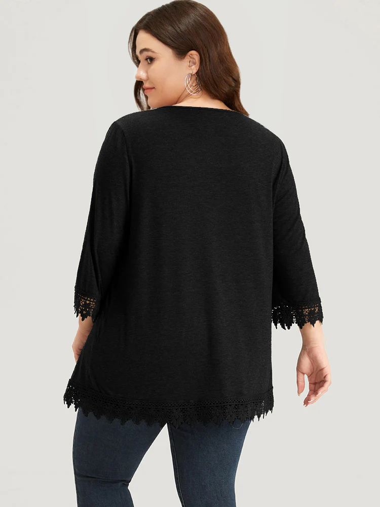 Lace Insert Button Detail Pleated T-shirt - Image 13