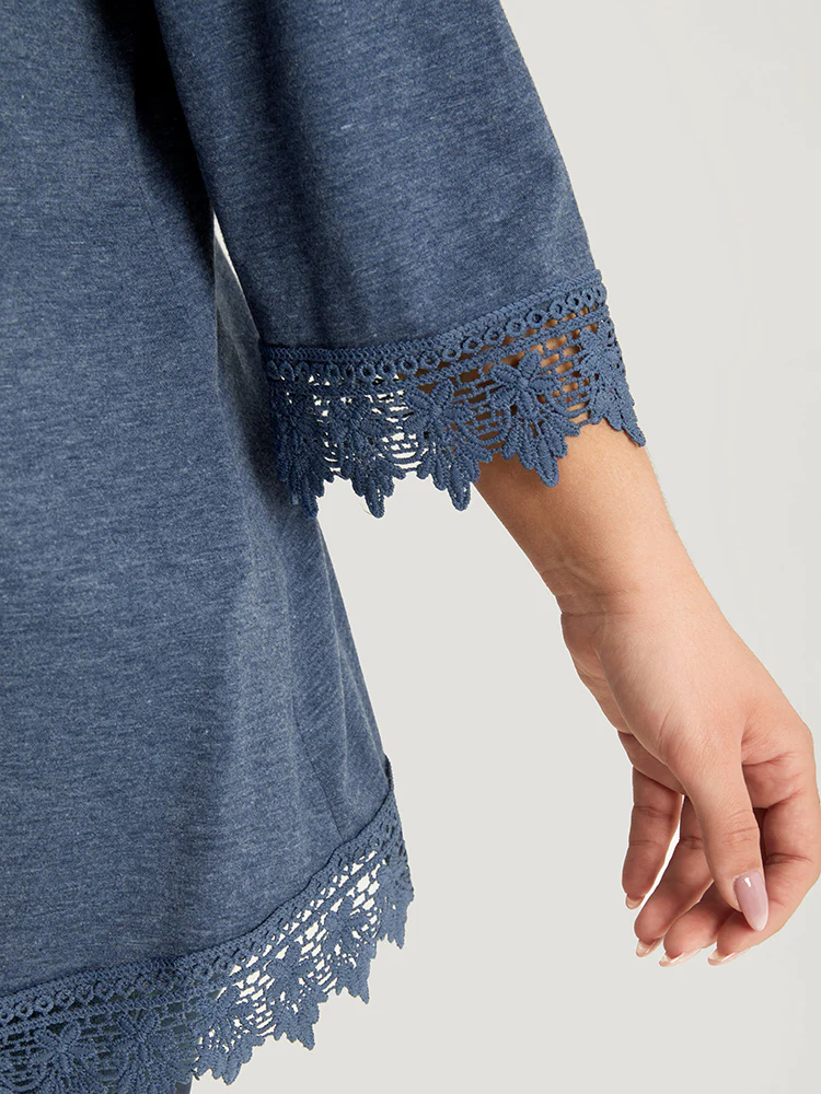 Lace Insert Button Detail Pleated T-shirt - Image 7