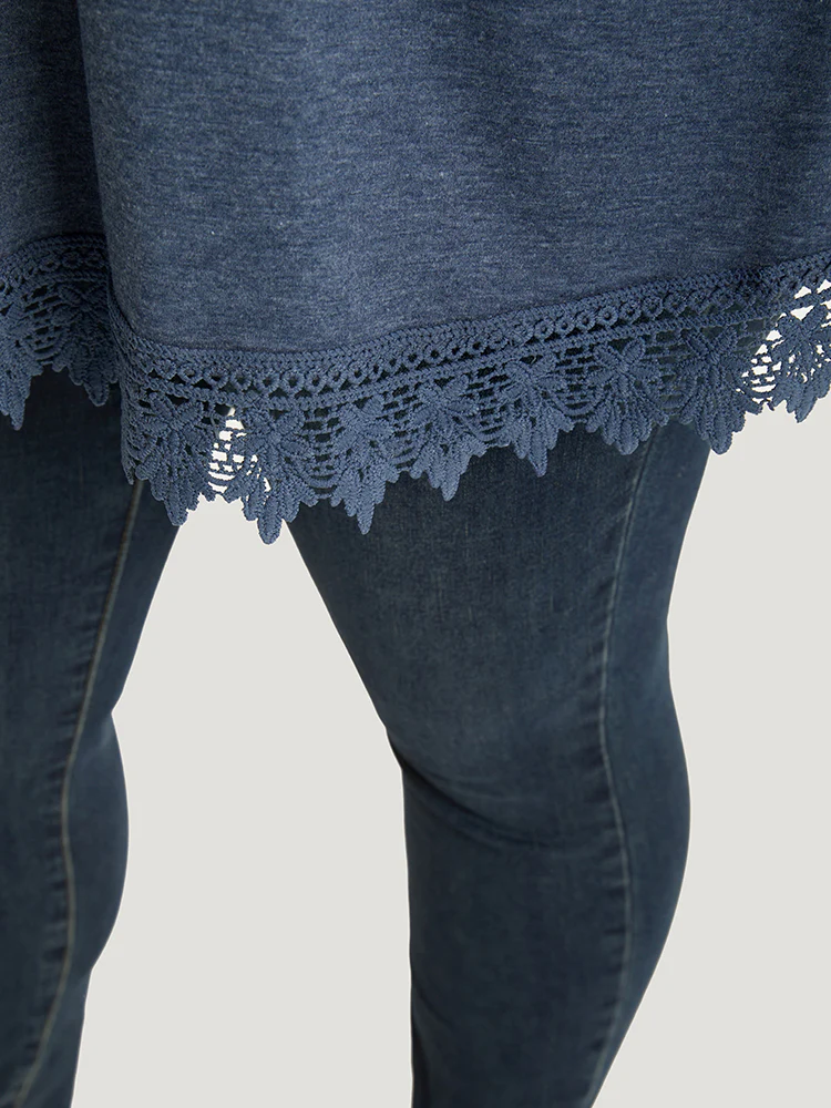 Lace Insert Button Detail Pleated T-shirt - Image 8