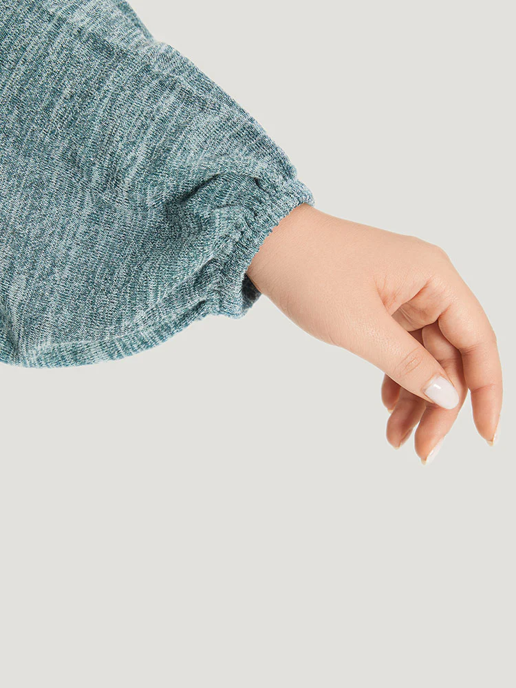 Lace Insert Curved Hem Lantern Sleeve Sweatshirt - Image 10