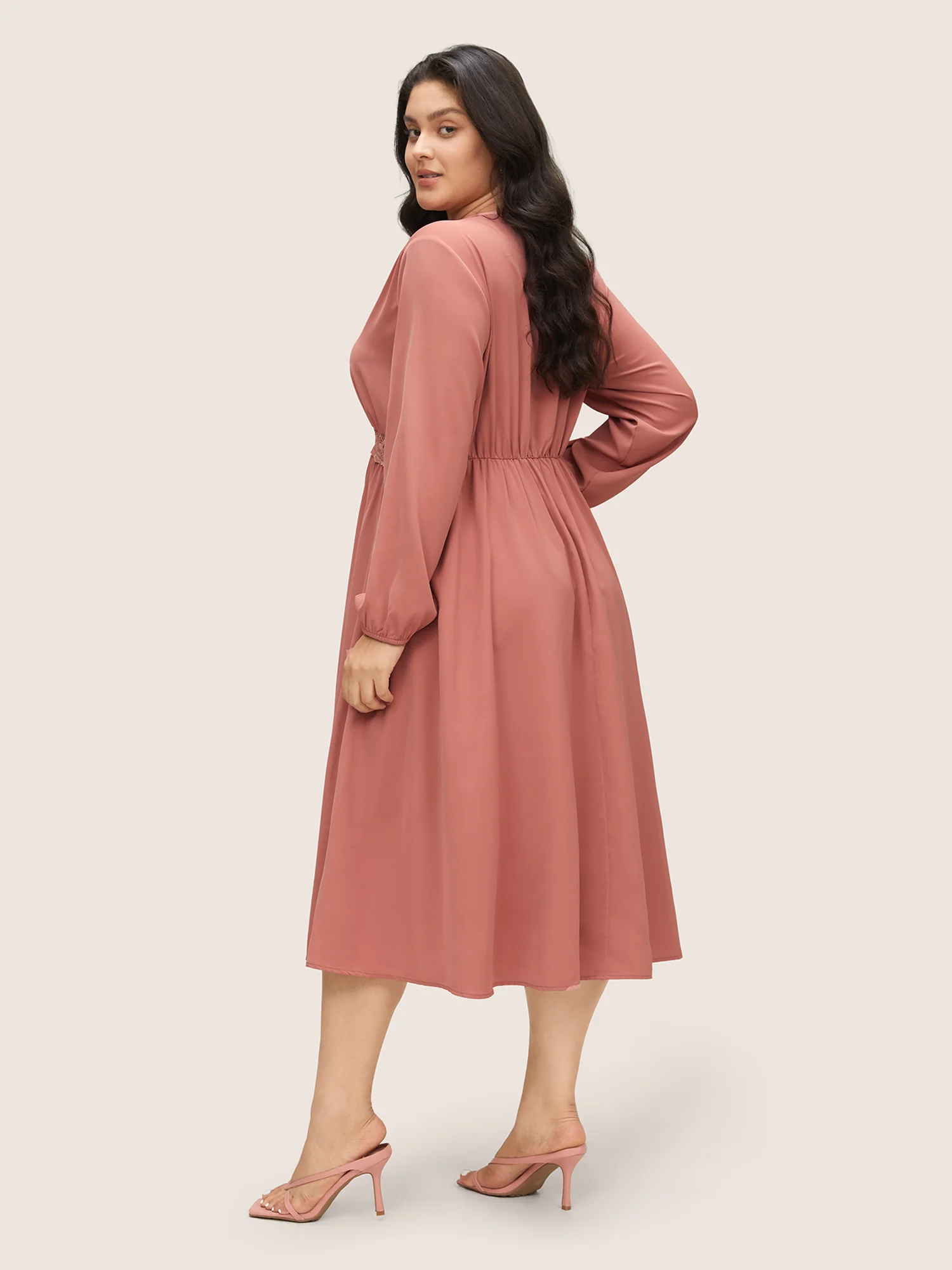 Lace Insert Pocket Bowknot Hollow Out Dress - Image 3
