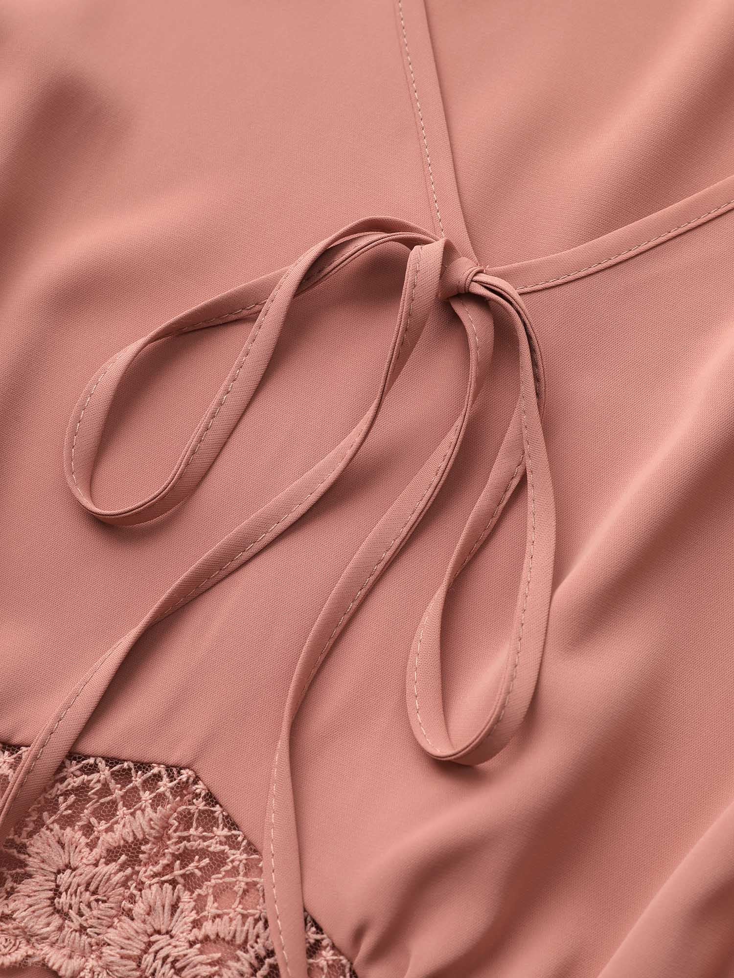 Lace Insert Pocket Bowknot Hollow Out Dress - Image 5