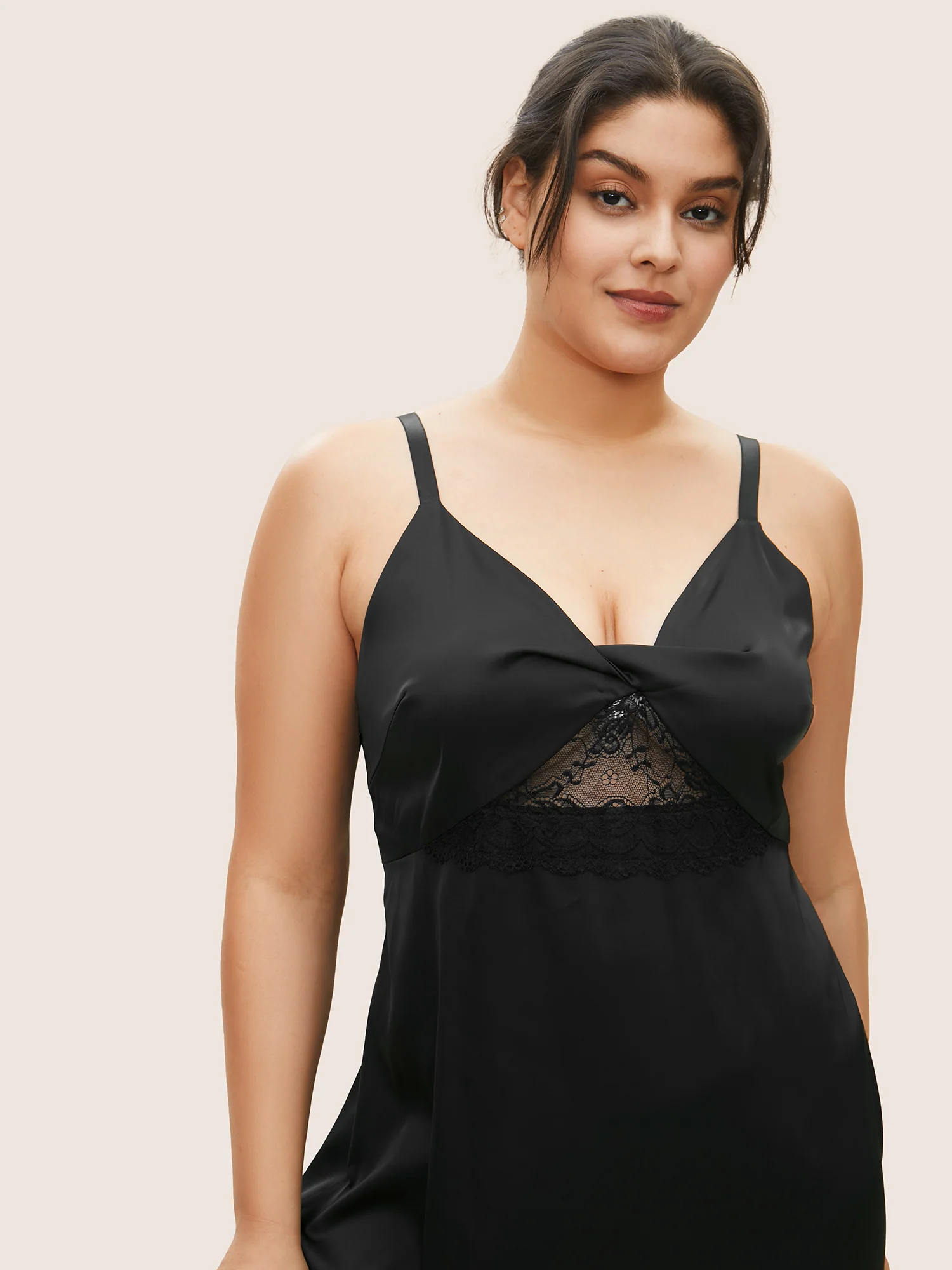 Sheer Lace Twist-Front Split Hem Nightgown - Image 2