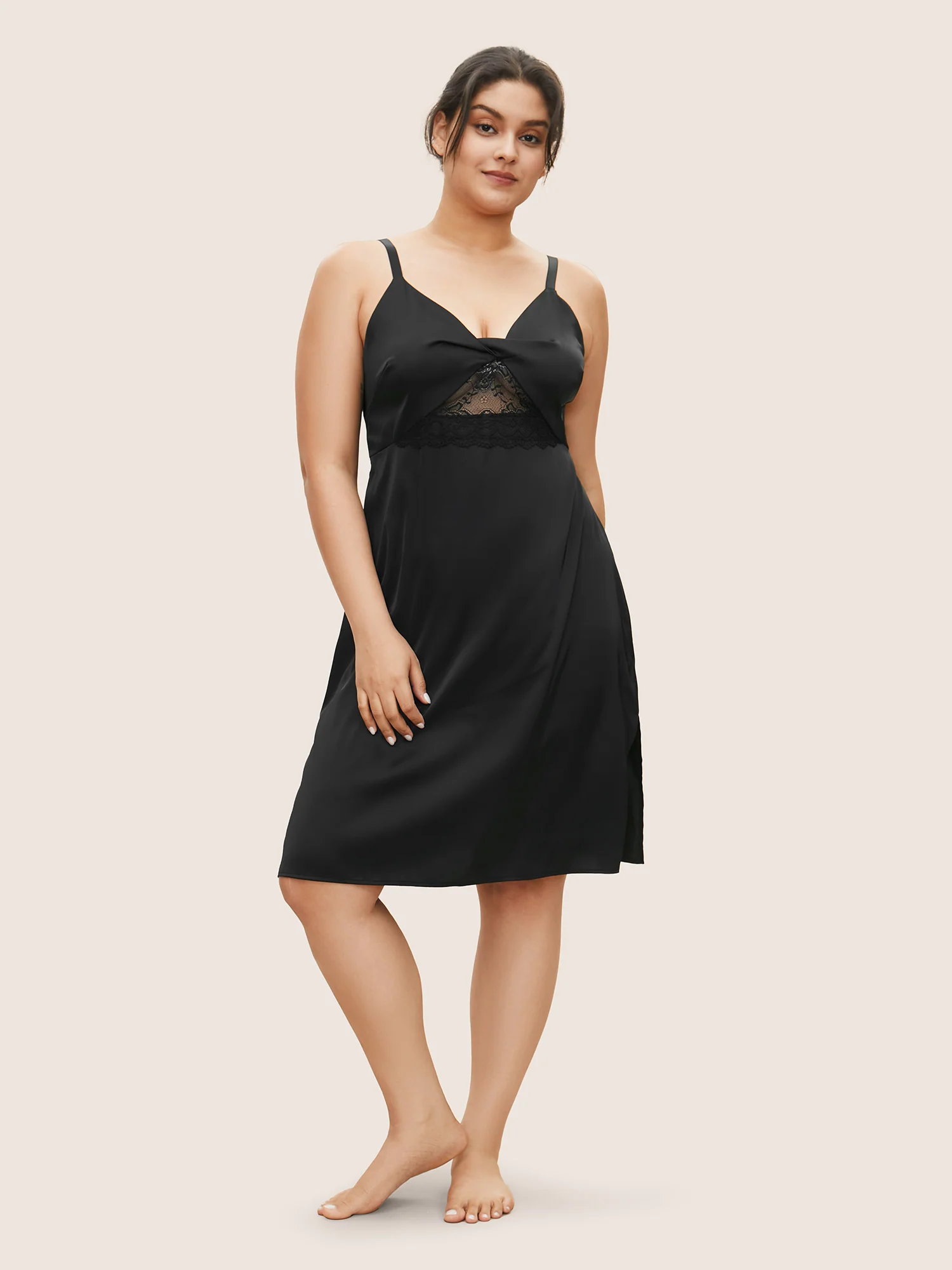 Sheer Lace Twist-Front Split Hem Nightgown - Image 3