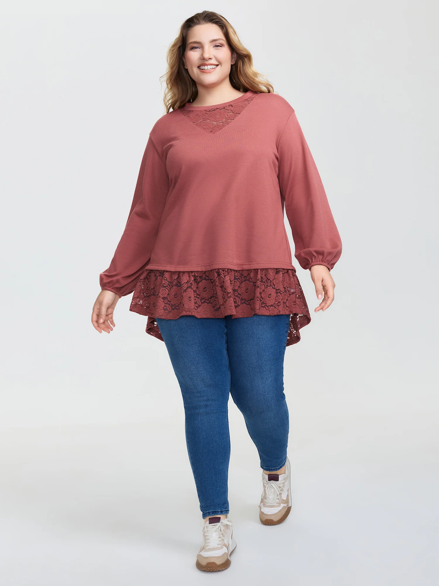 Lace Layered Hem Contrast Sweatshirt - Image 3