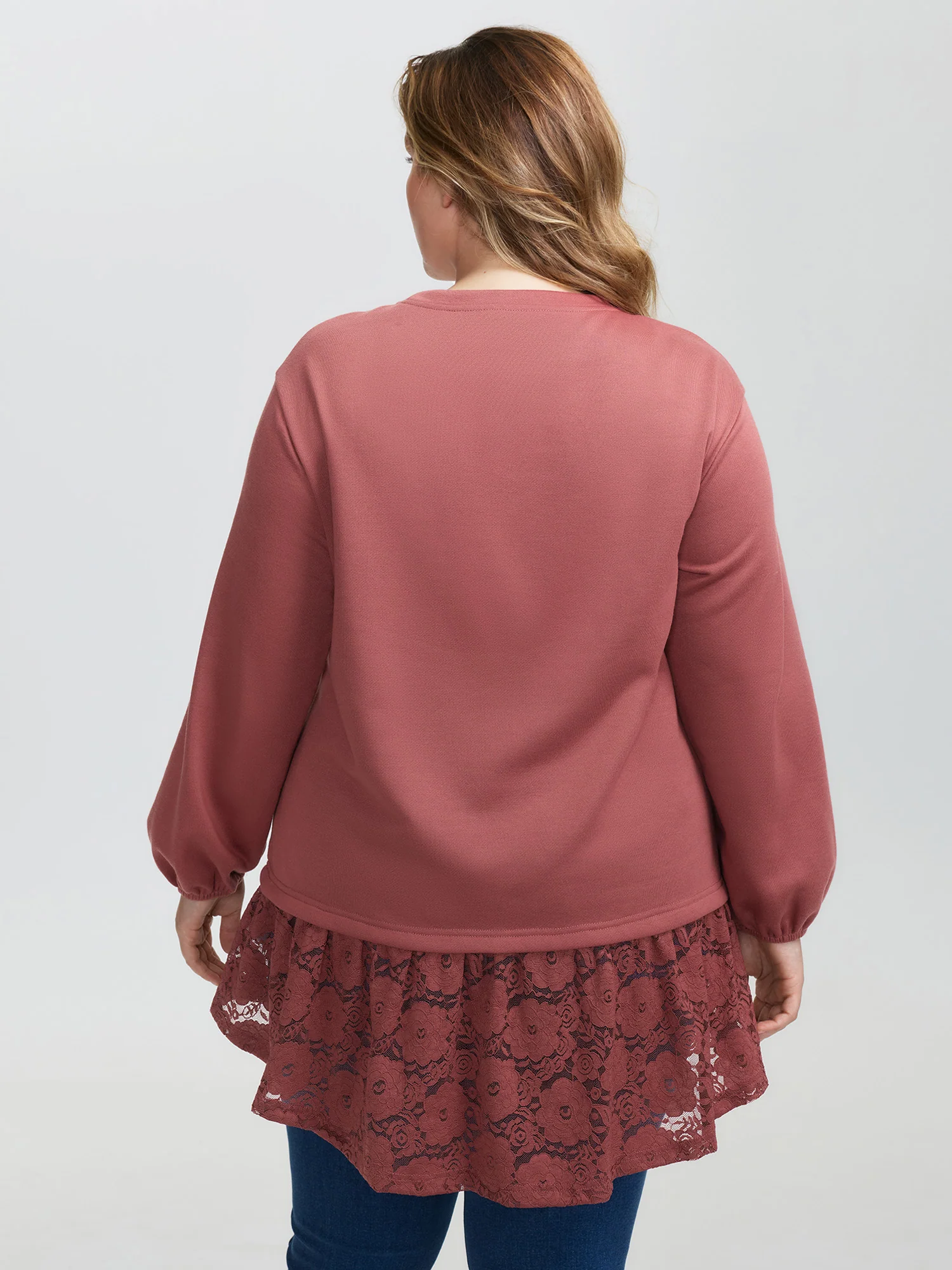 Lace Layered Hem Contrast Sweatshirt - Image 4