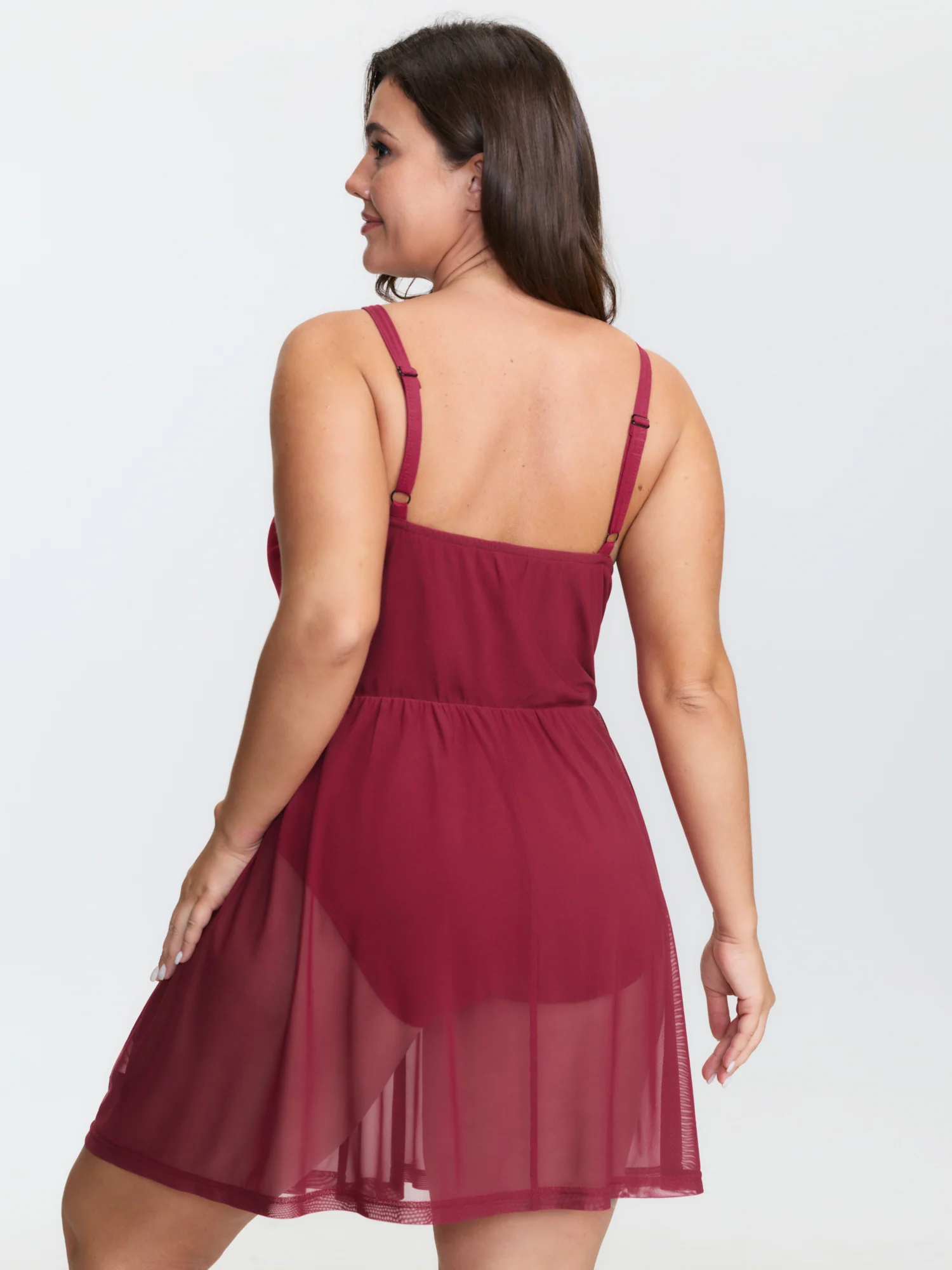 Lace Deep V-Neckline Sheer Nightgown - Image 4