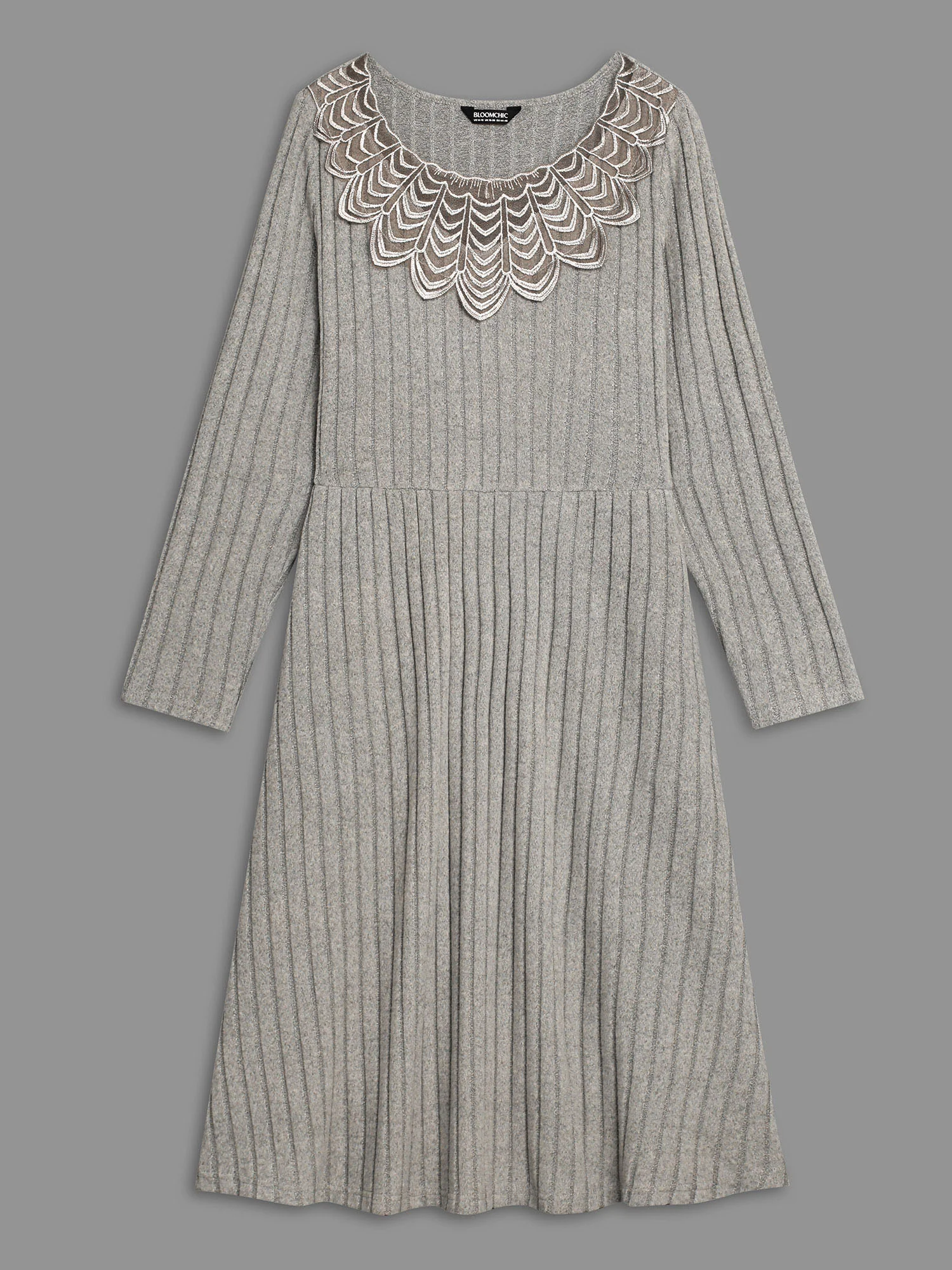 Lace Neck Patchwork Ribbed Knit Dress - Image 8