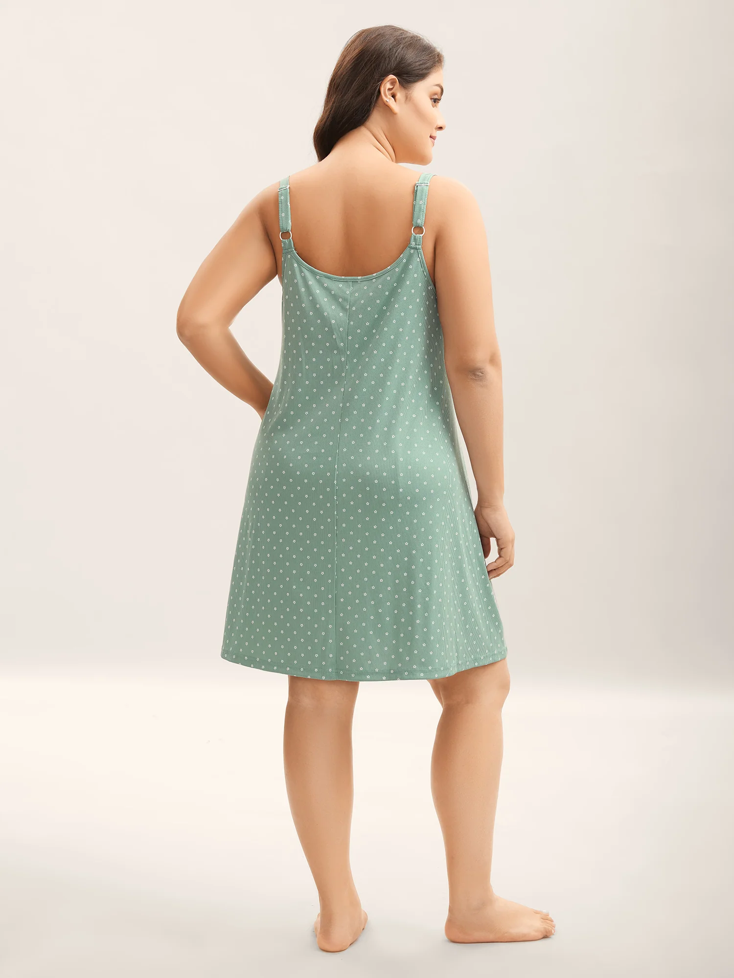 Lace Neckline Polka Dots Textured Nightgown - Image 4