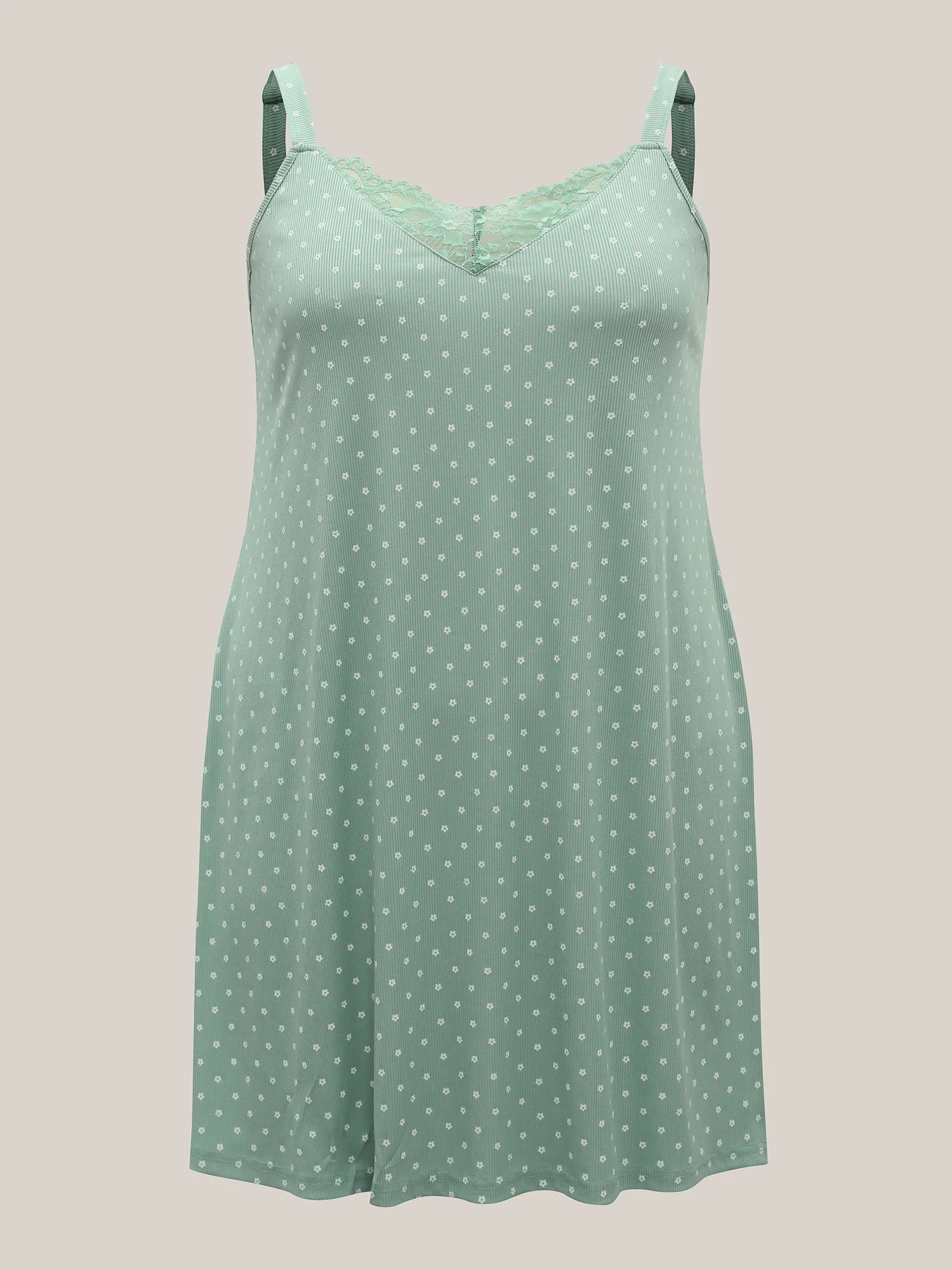Lace Neckline Polka Dots Textured Nightgown - Image 7