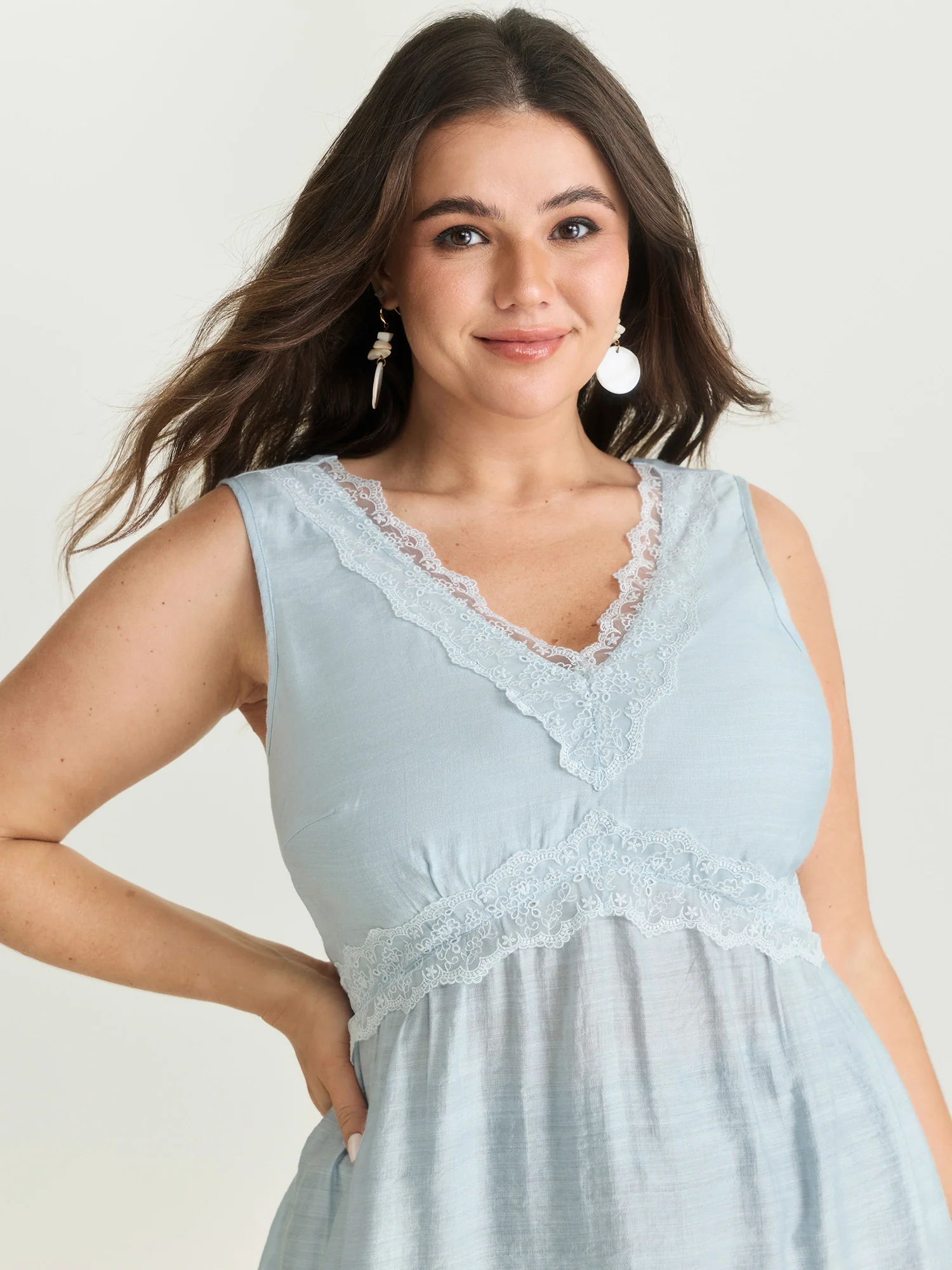 Lace Neckline Plain Blouse - Image 2