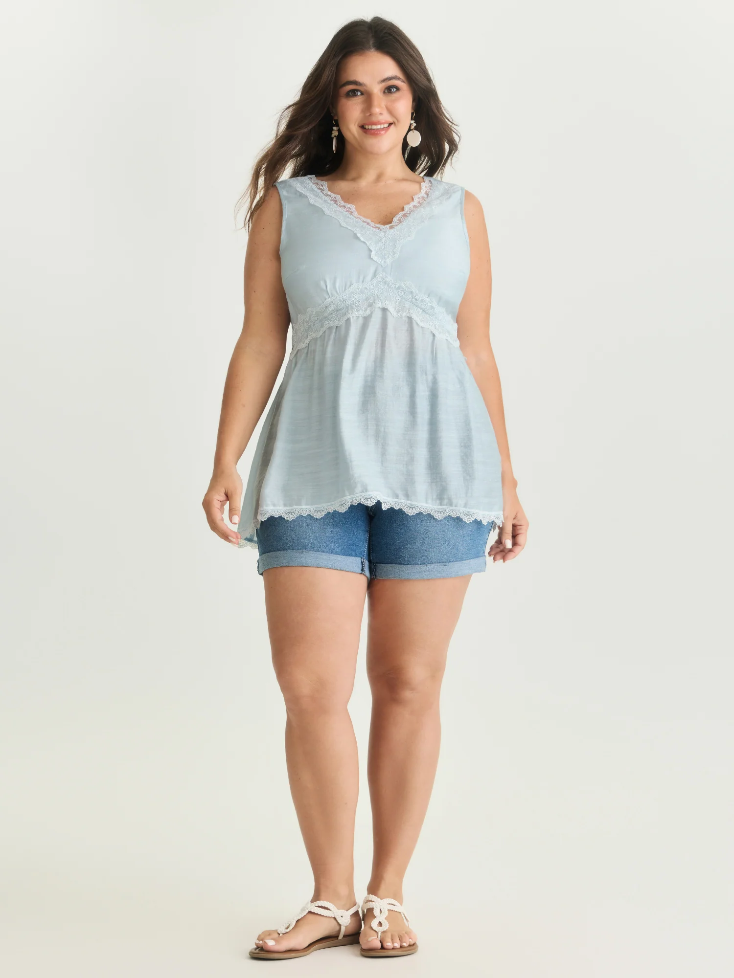 Lace Neckline Plain Blouse - Image 3