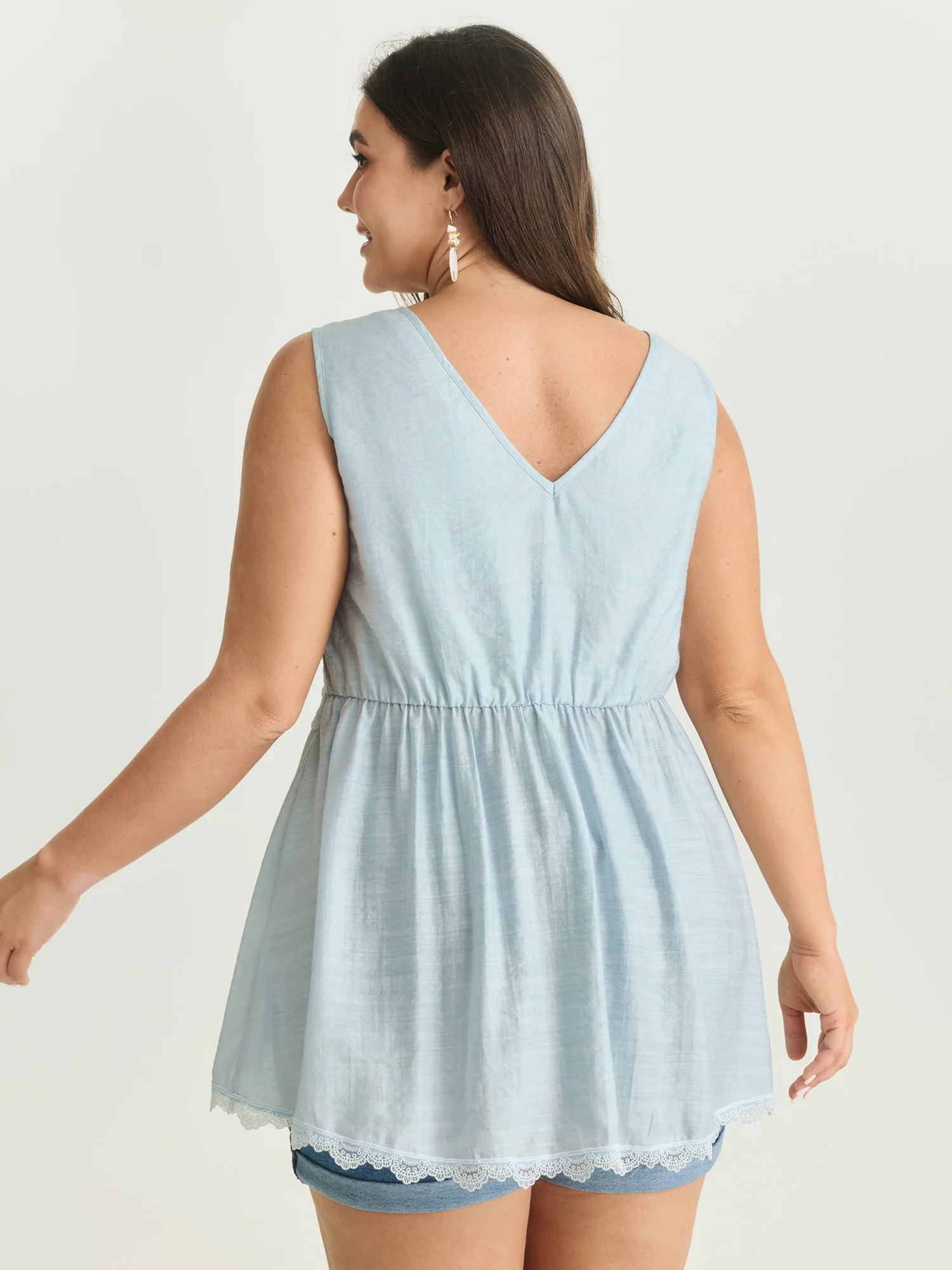 Lace Neckline Plain Blouse - Image 4