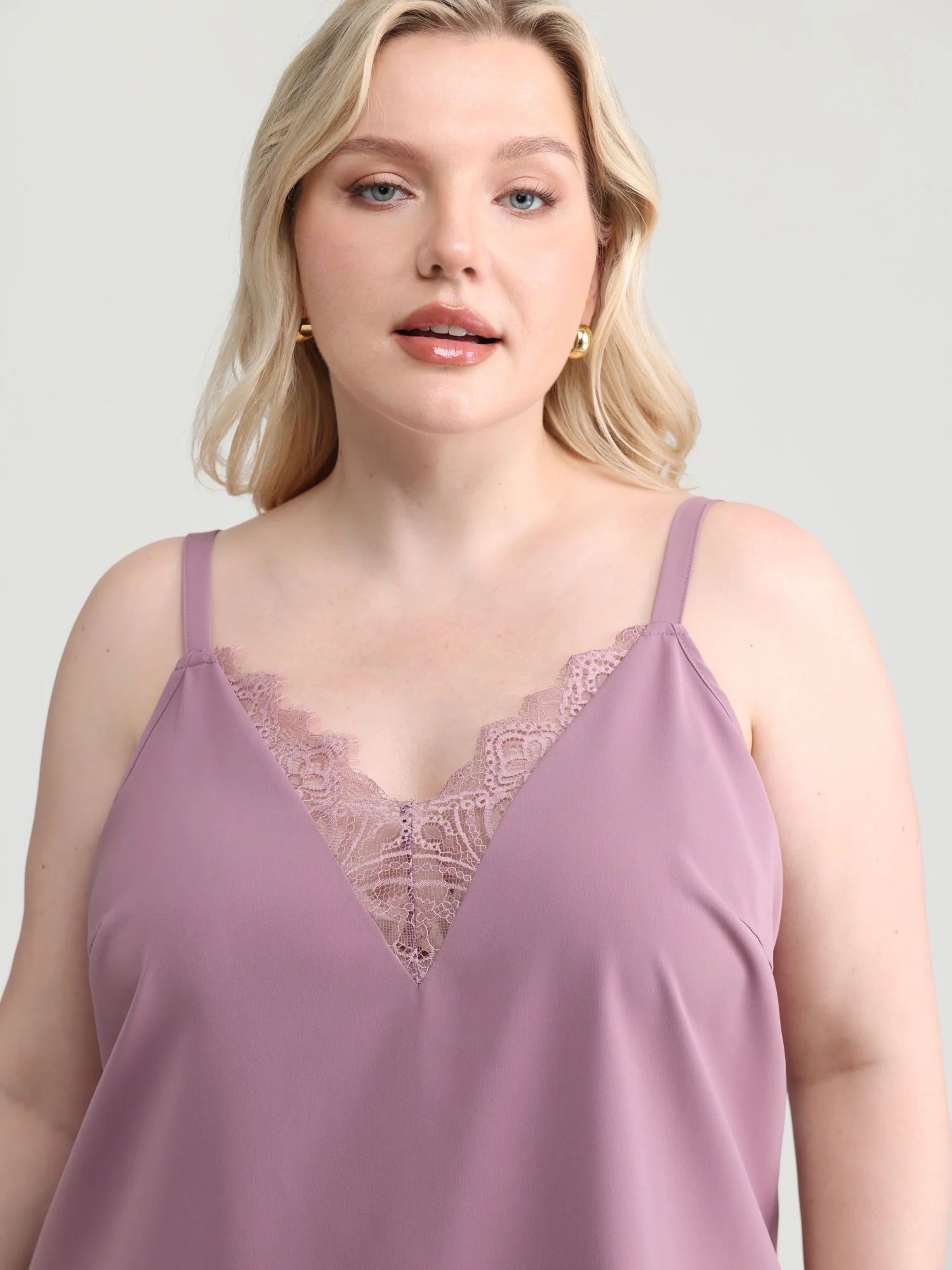 Lace Neckline Satin Tank Top - Image 2