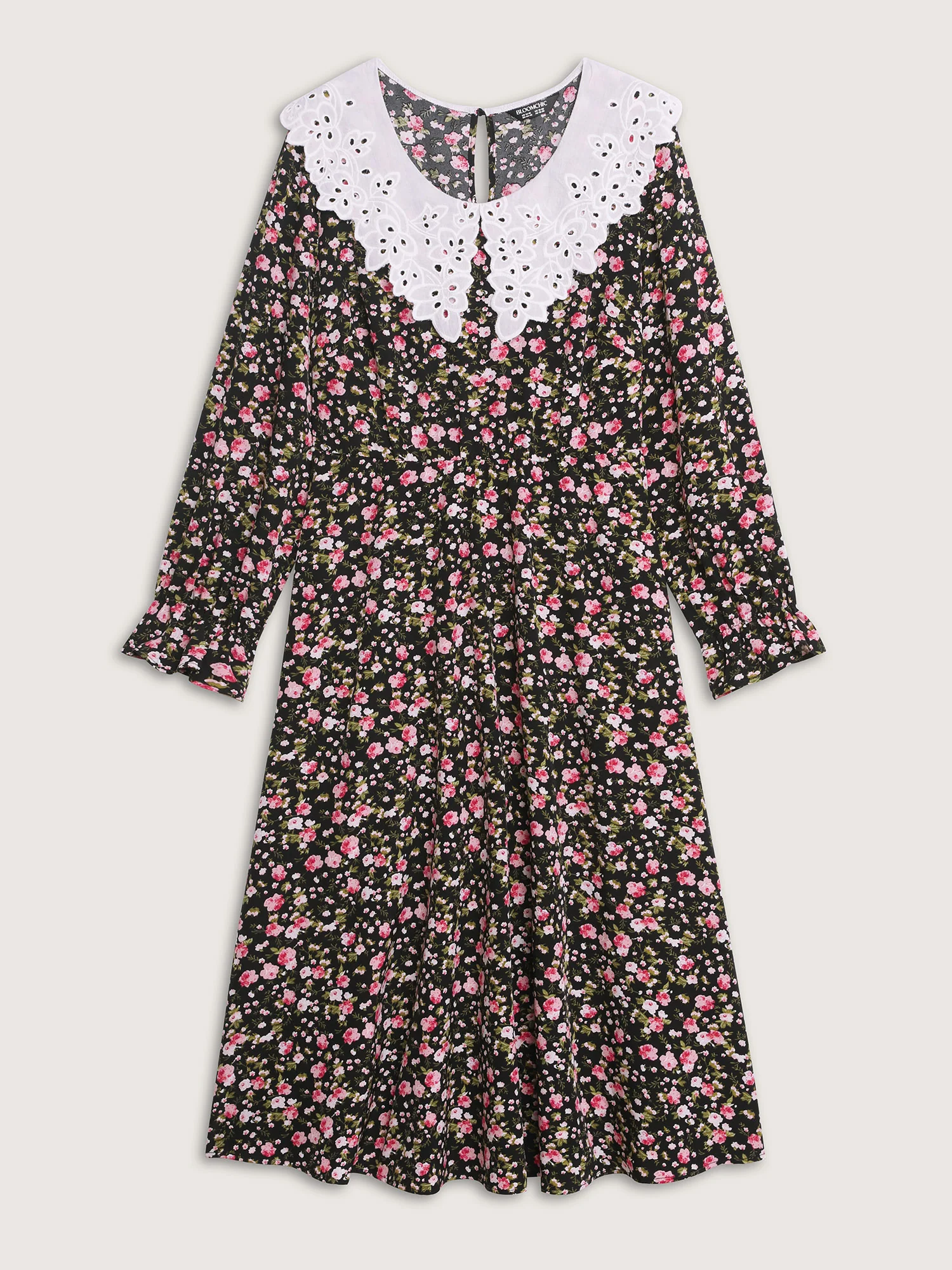 Lace Neckline Stretchy Waist-Defining Midi Dress - Image 7