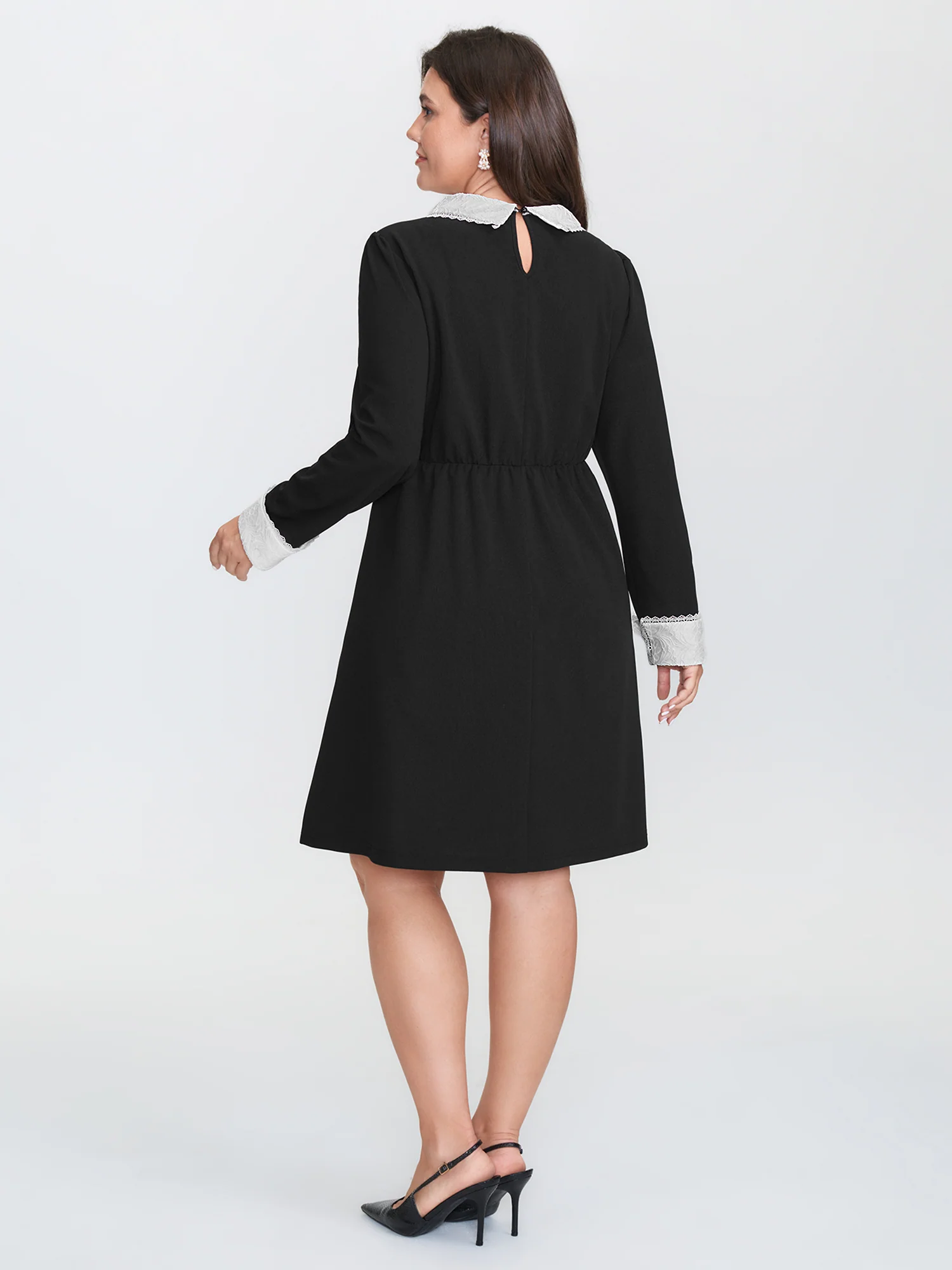 Lace Neckline Stretchy Waist Midi Dress - Image 6