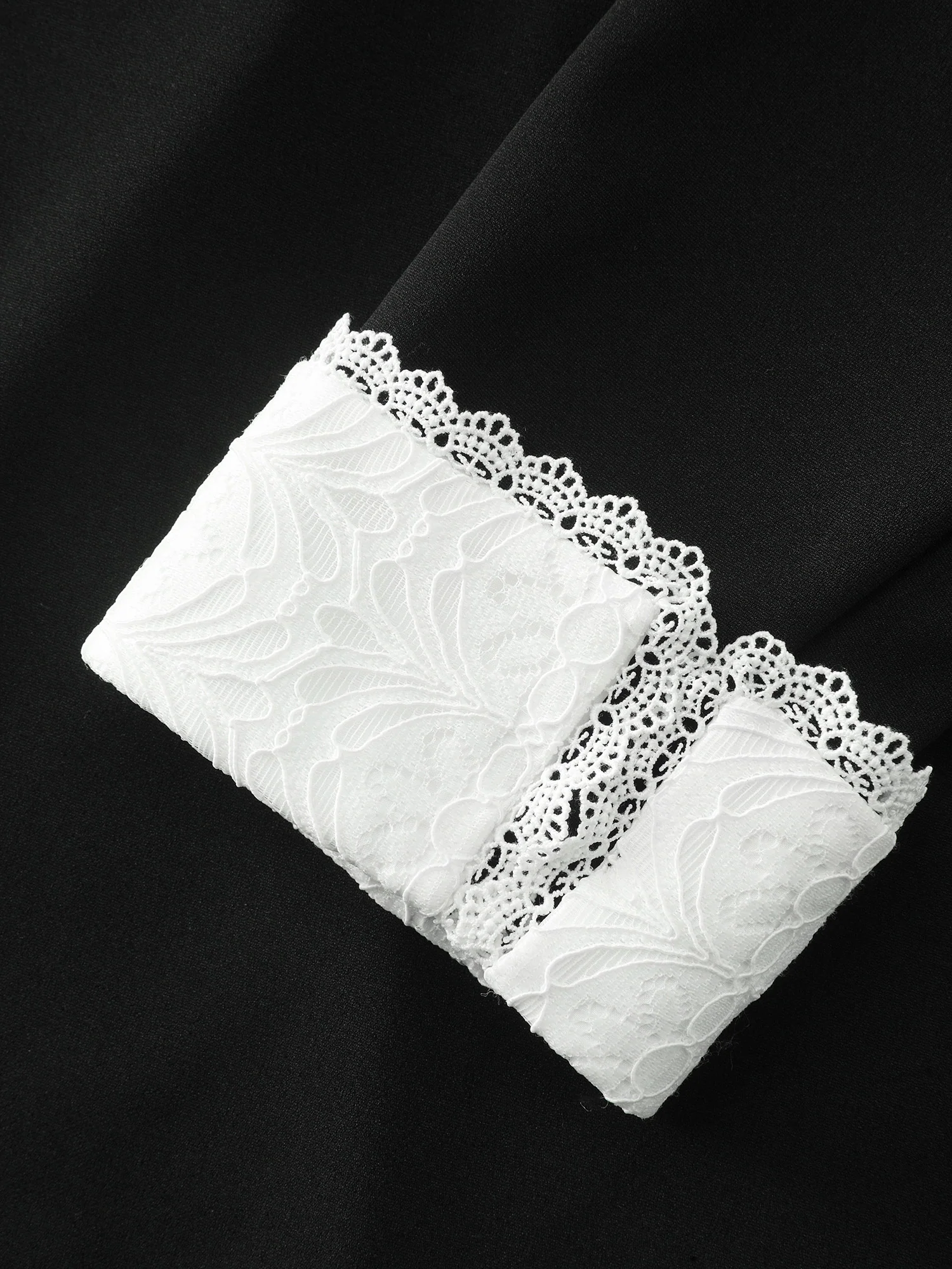Lace Neckline Stretchy Waist Midi Dress - Image 9