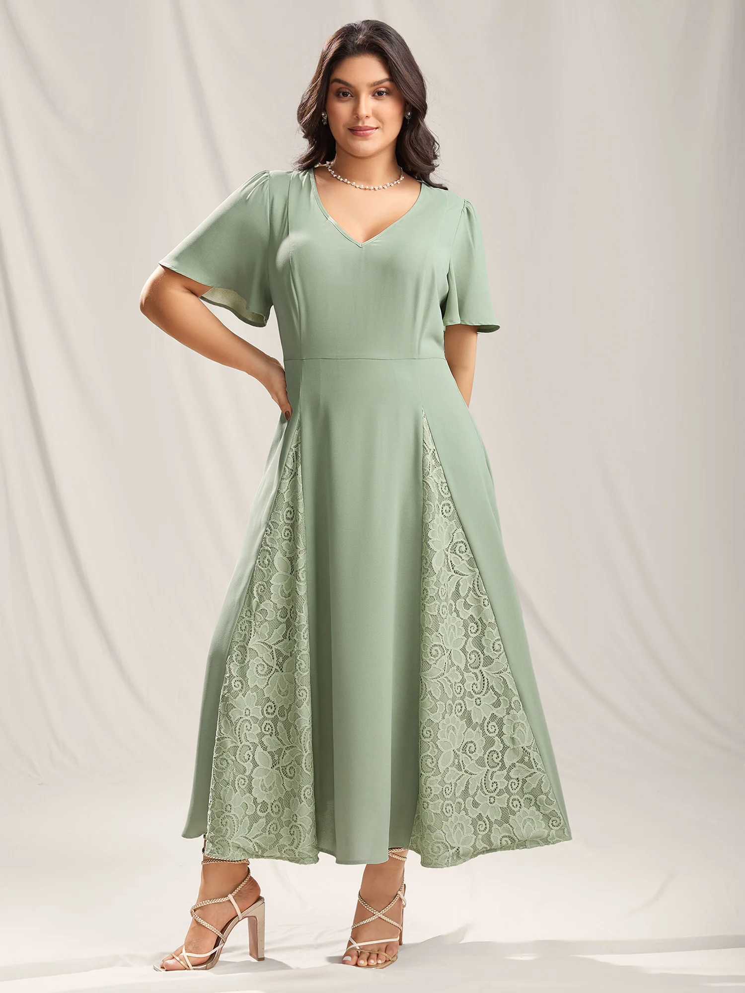 Lace Panel Cinched-Waist Maxi Dress - Image 3