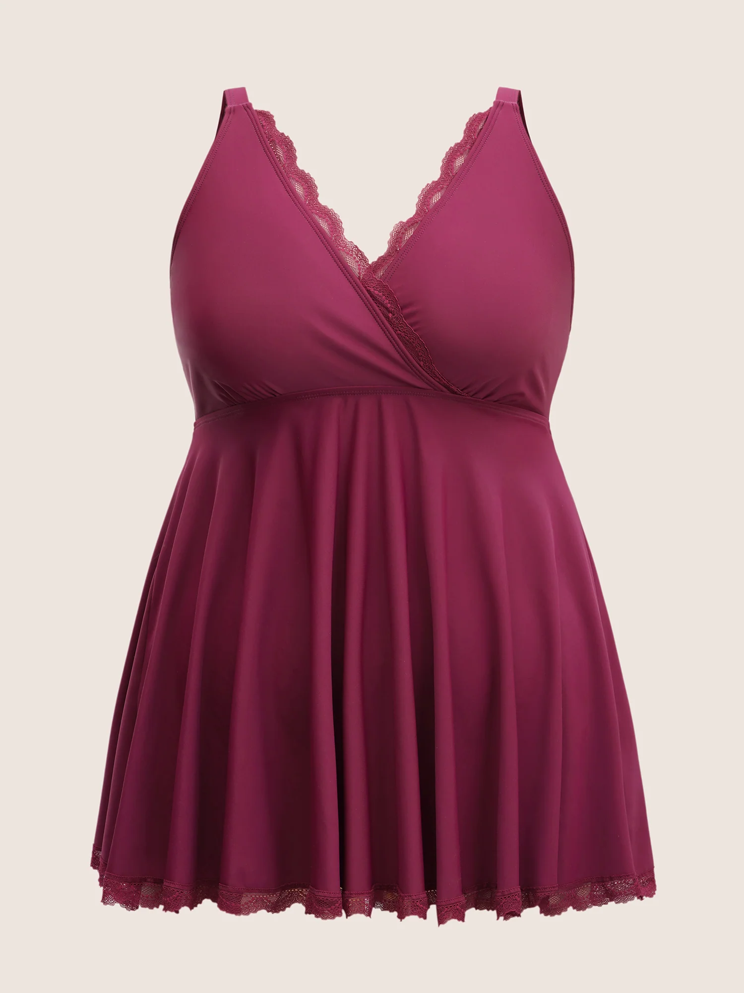 Lace Panel Gathered Adjustable Straps Swim Top - Image 6