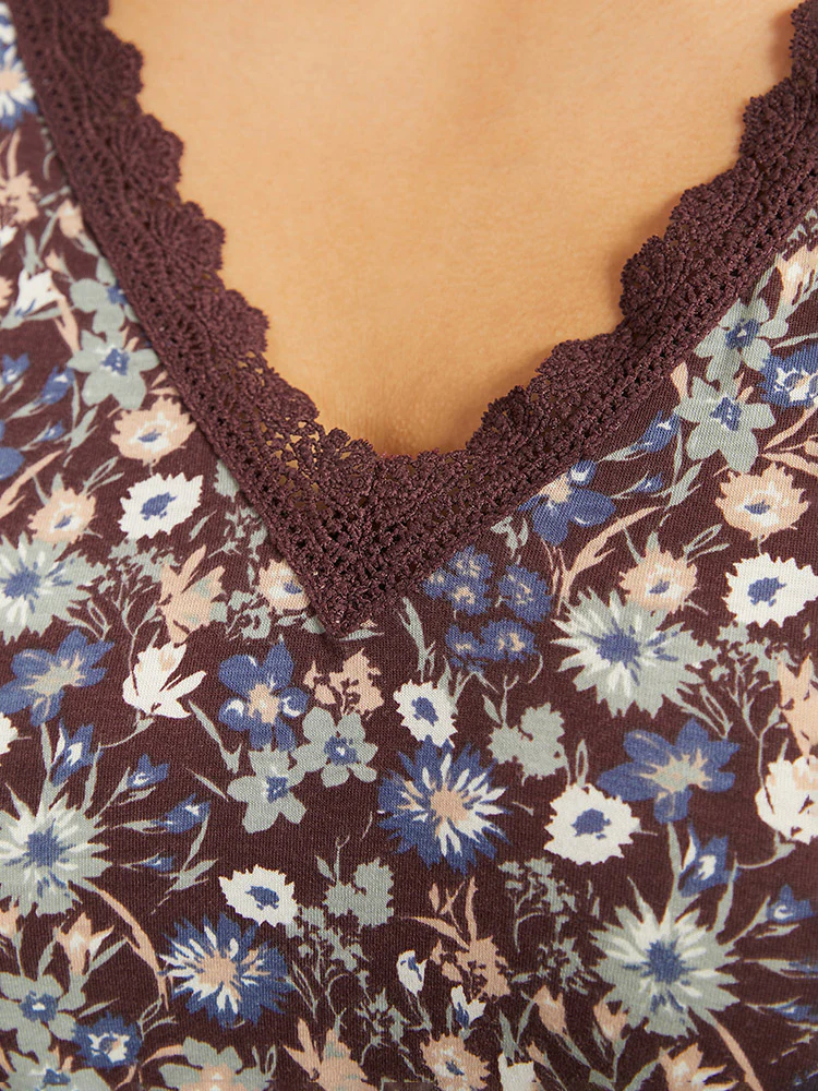 Lace Panel Lantern Sleeve Elastic Waist T-shirt - Image 7