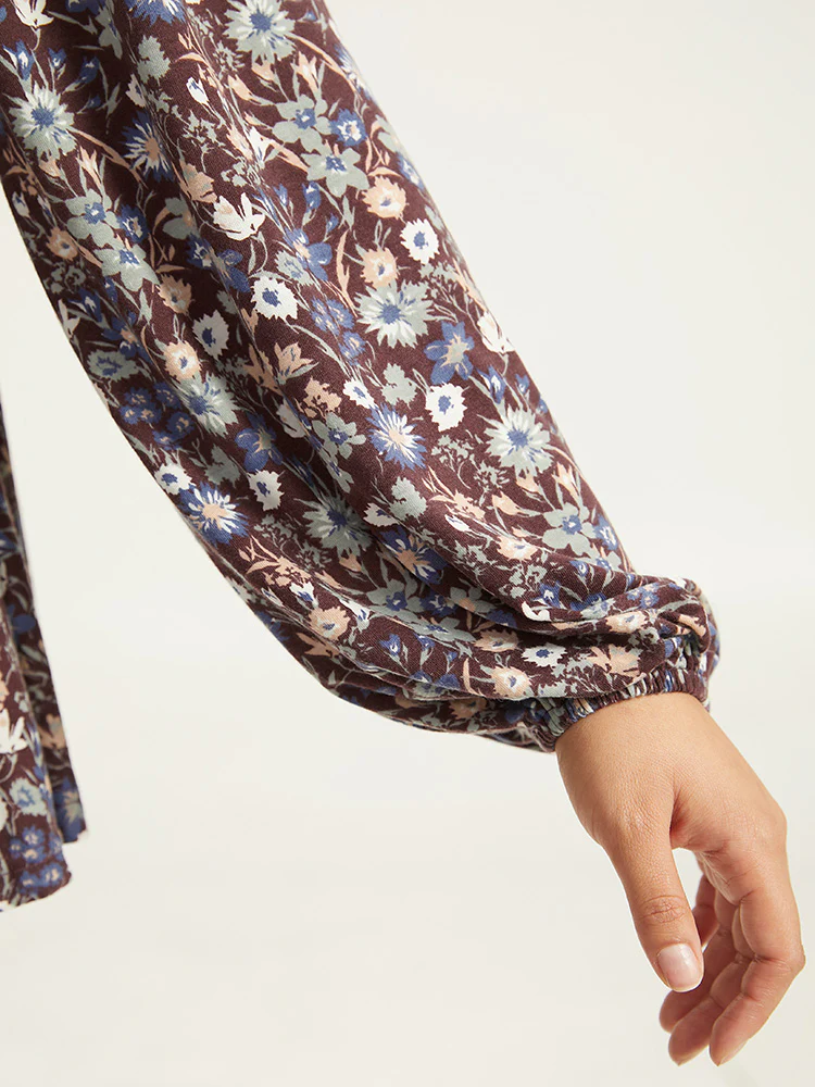 Lace Panel Lantern Sleeve Elastic Waist T-shirt - Image 8