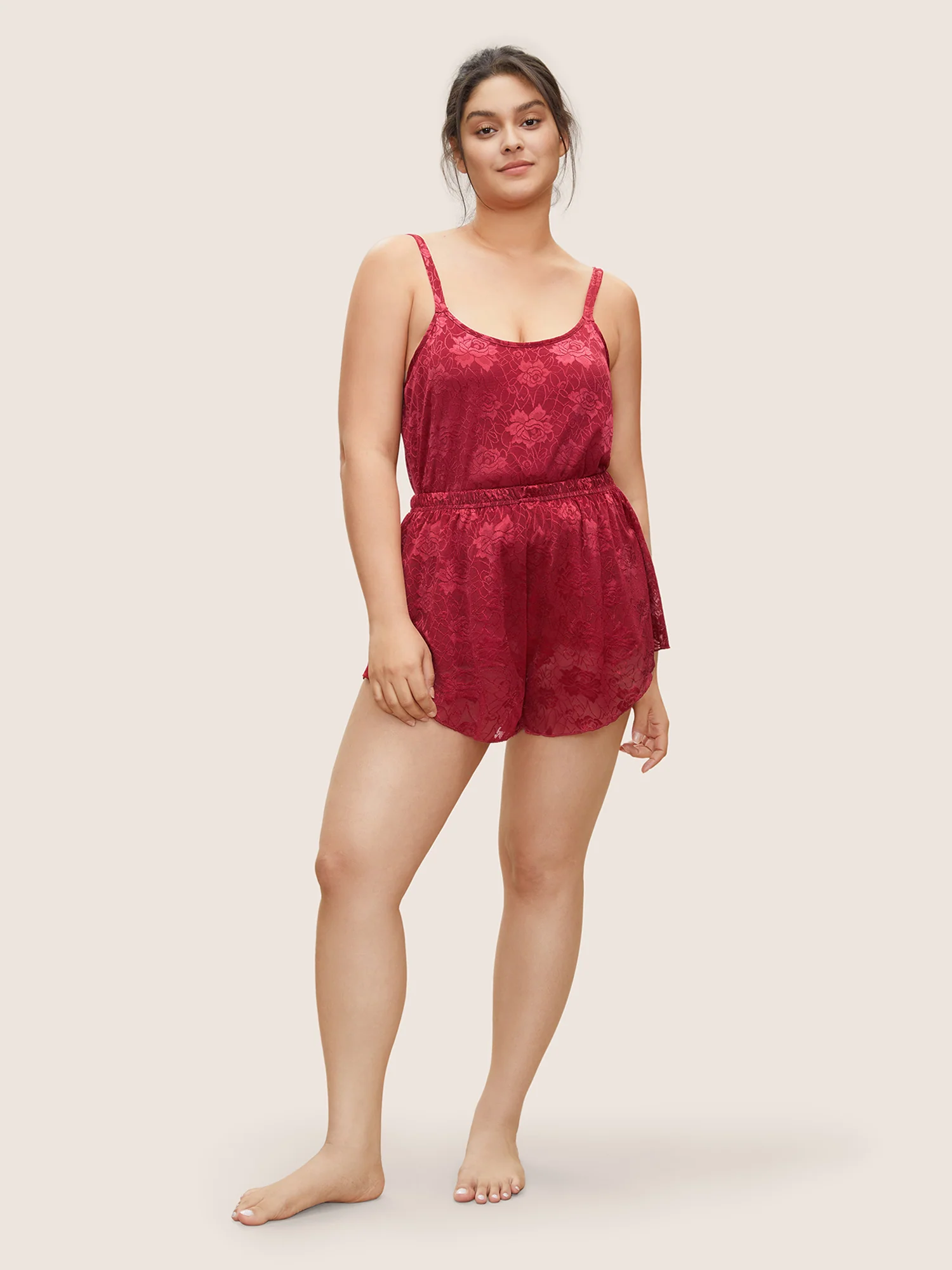Lace Panel Mesh Curvy Hem Pajama Bottoms - Image 3