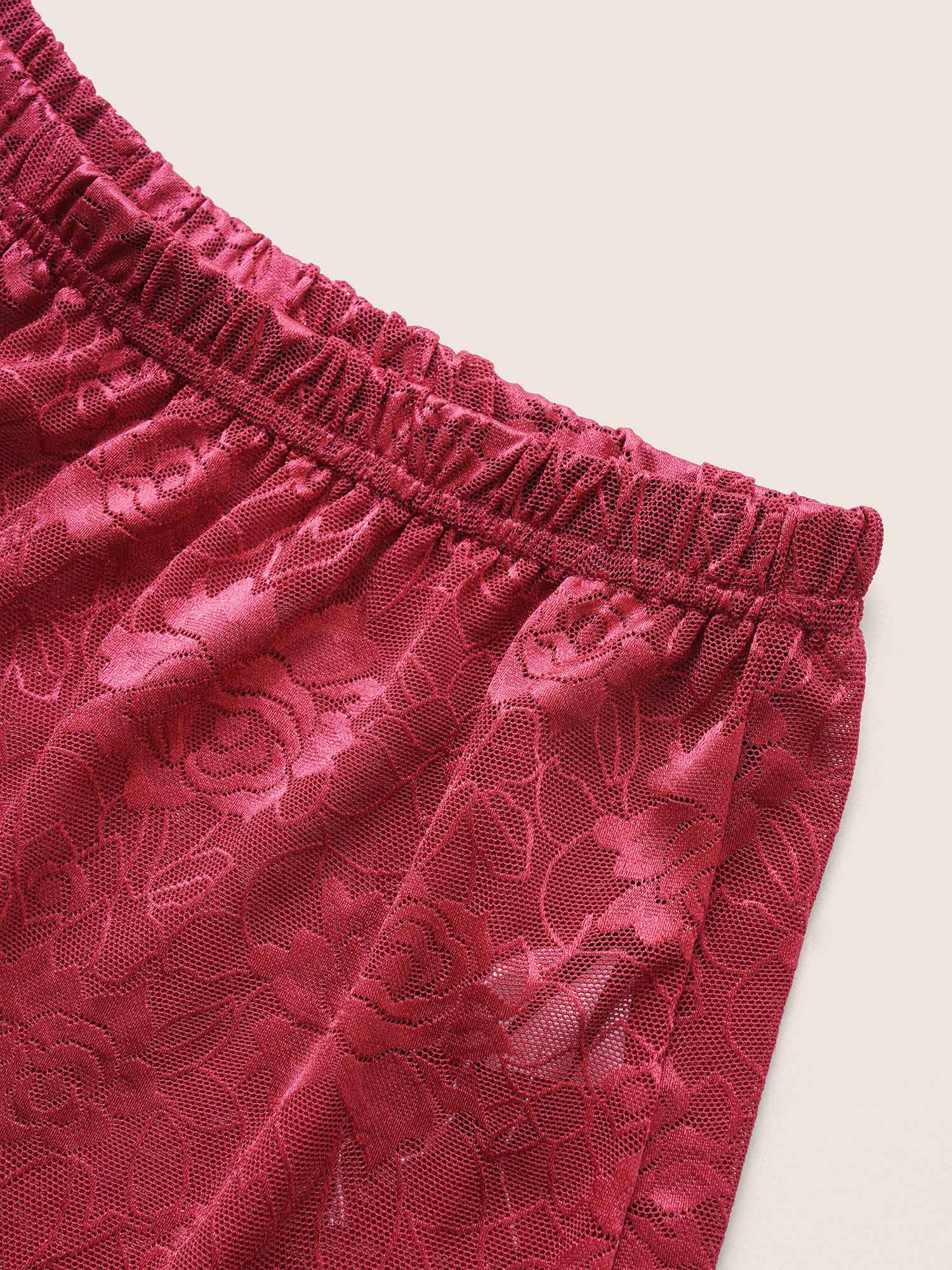 Lace Panel Mesh Curvy Hem Pajama Bottoms - Image 6