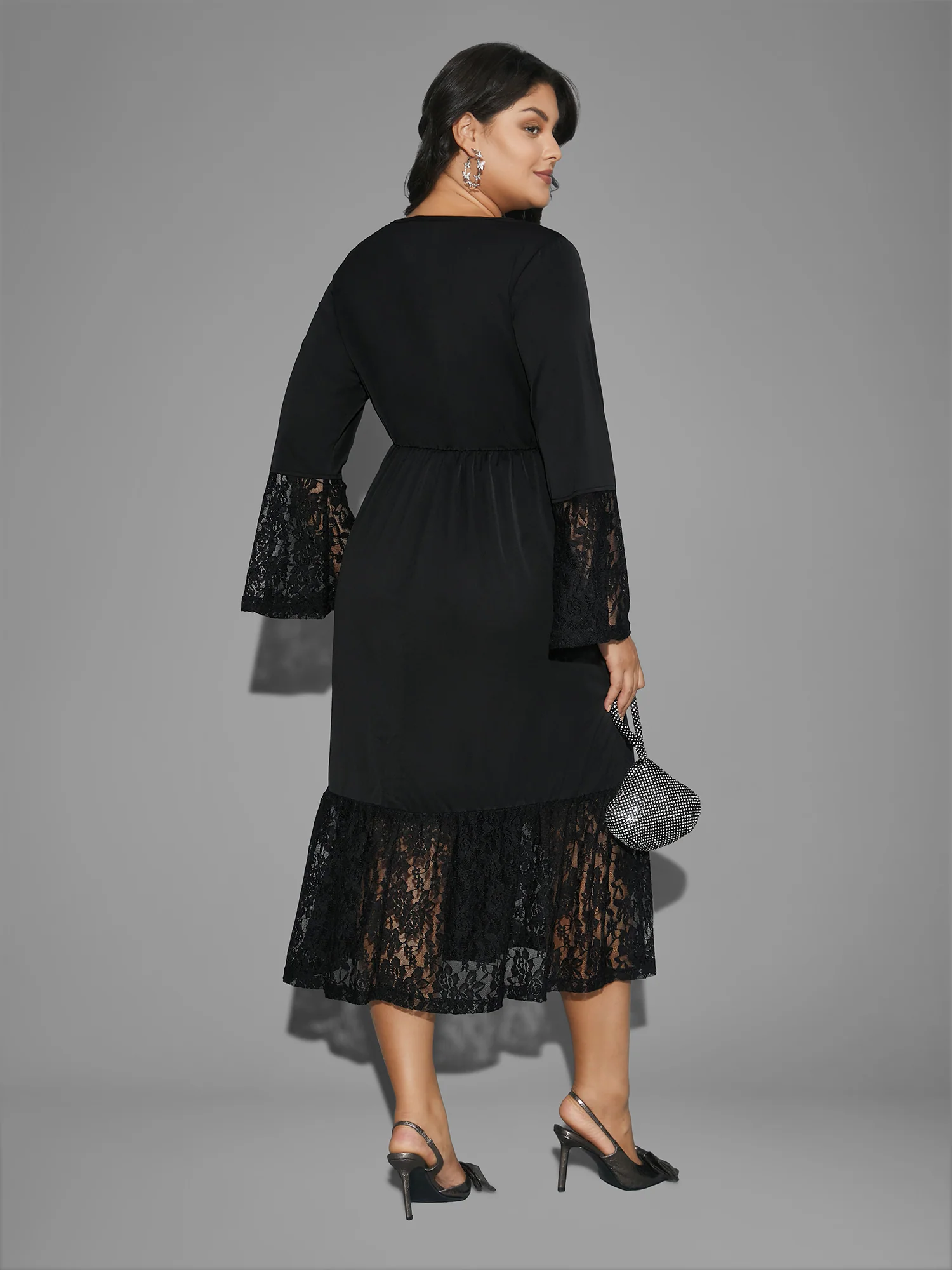 Lace Patchwork Button Detail Tie Knot Dress - Image 5