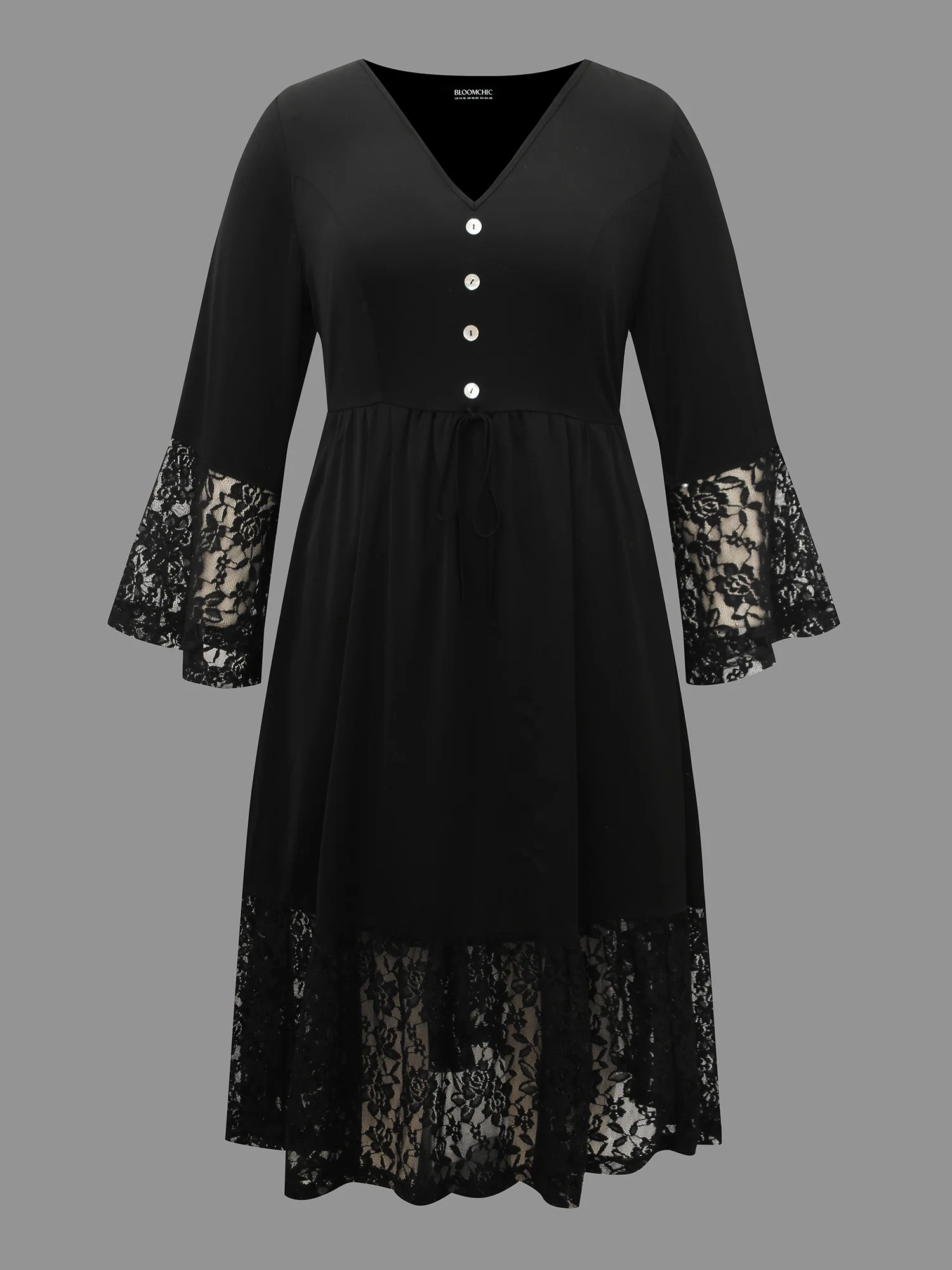 Lace Patchwork Button Detail Tie Knot Dress - Image 8