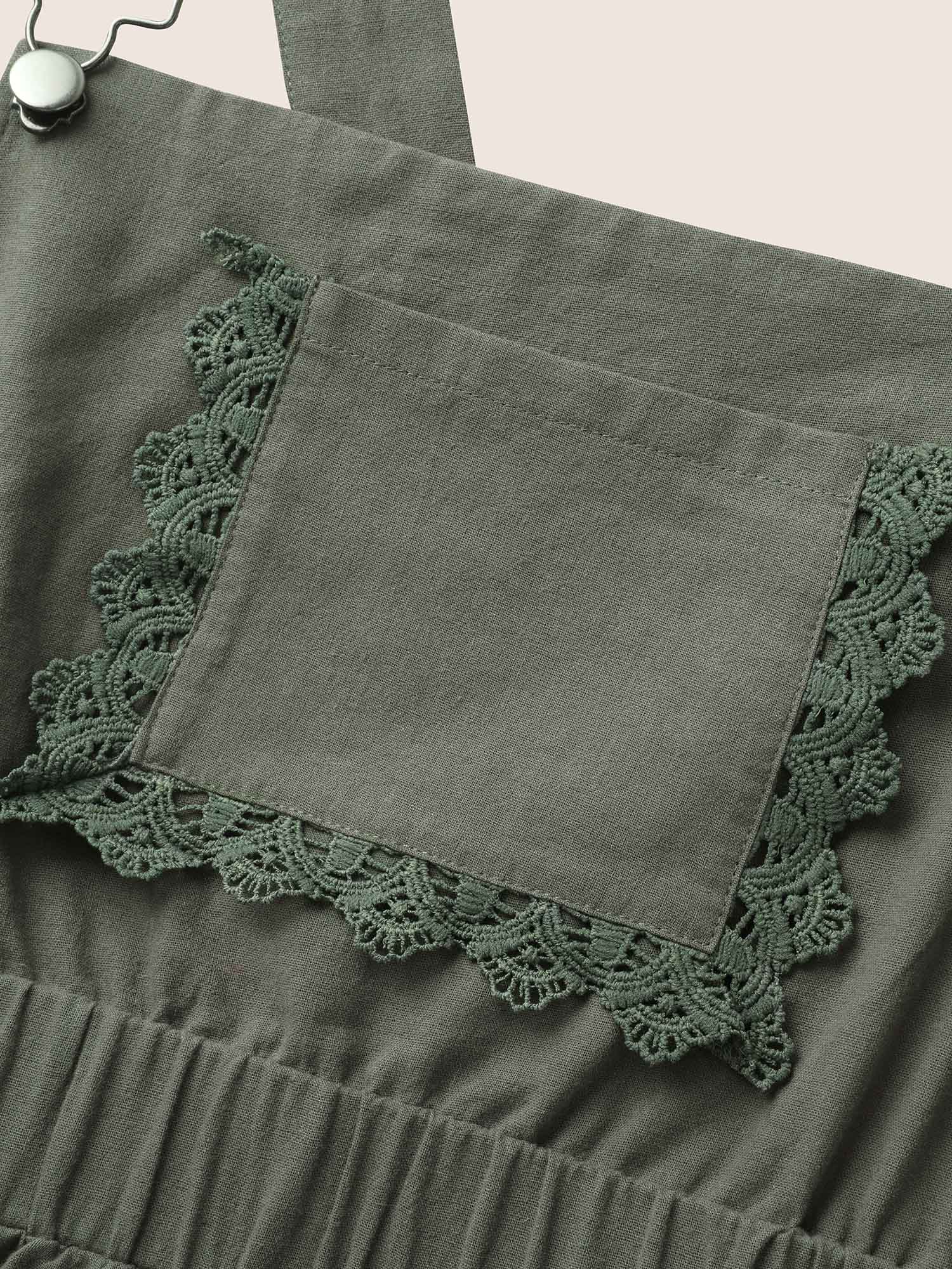 Lace Patchwork Patched Pocket Loose Romper - Image 5