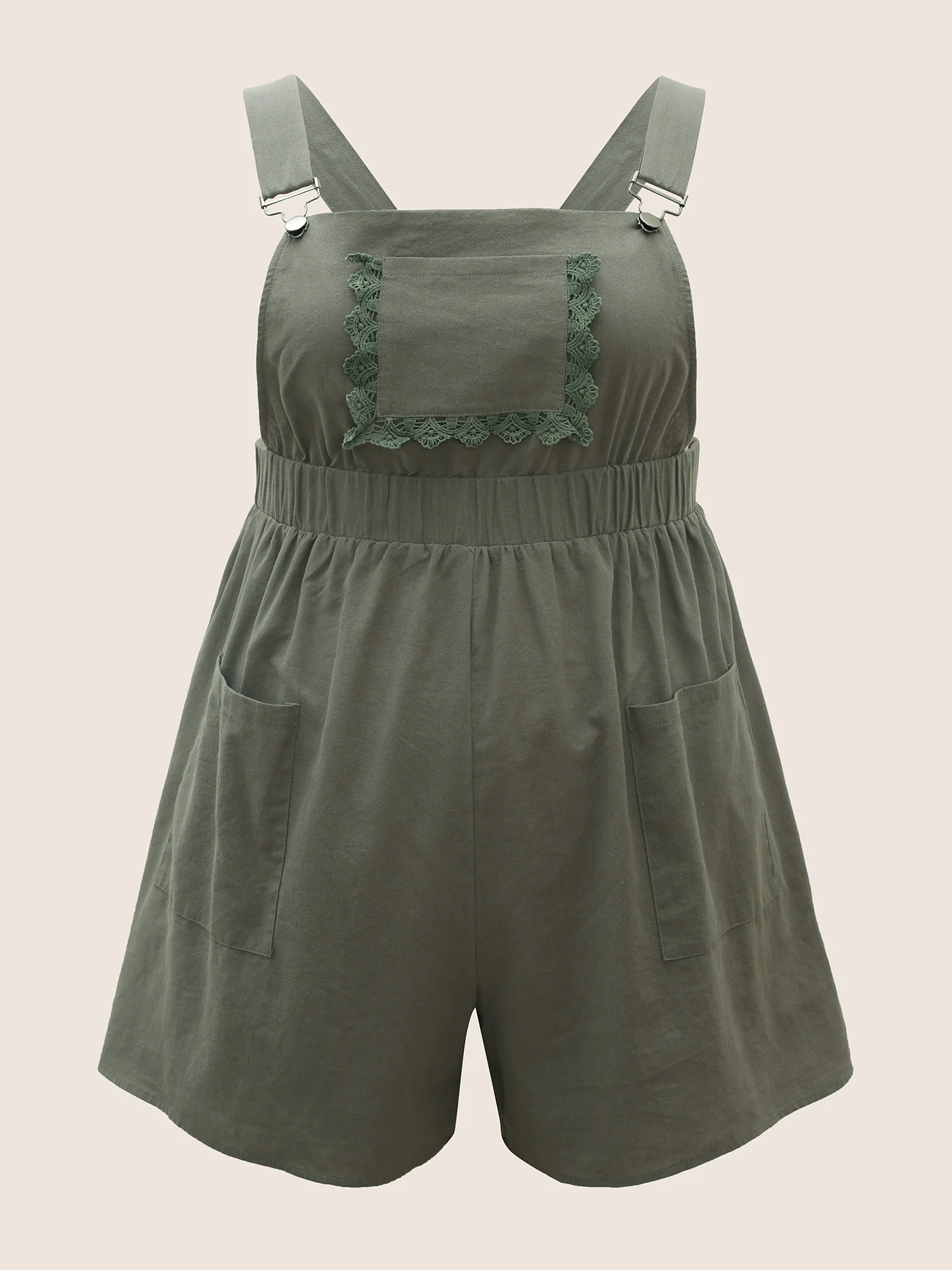 Lace Patchwork Patched Pocket Loose Romper - Image 7