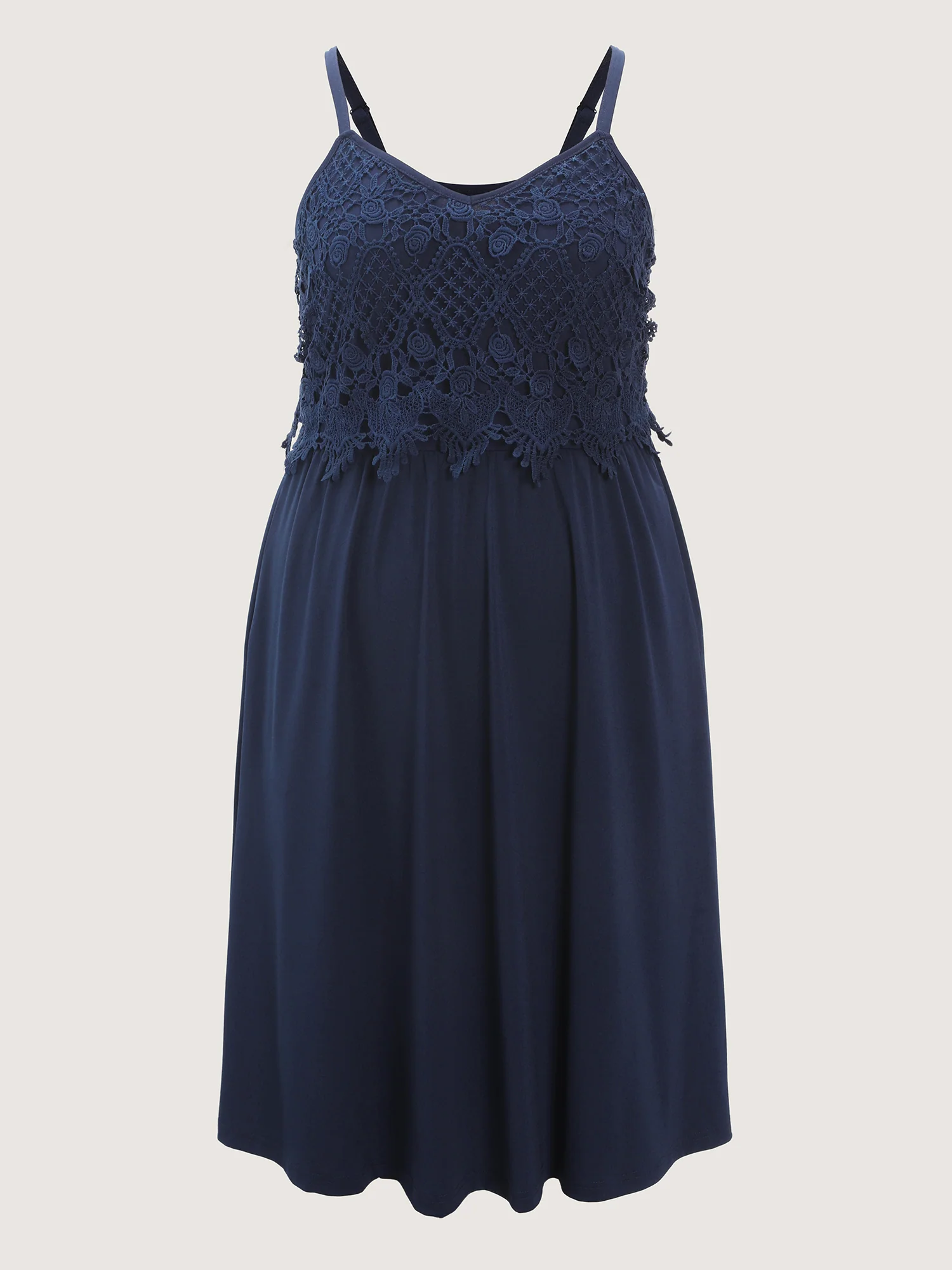 Lace Patchwork Pockets Flowy Midi Dress - Image 8