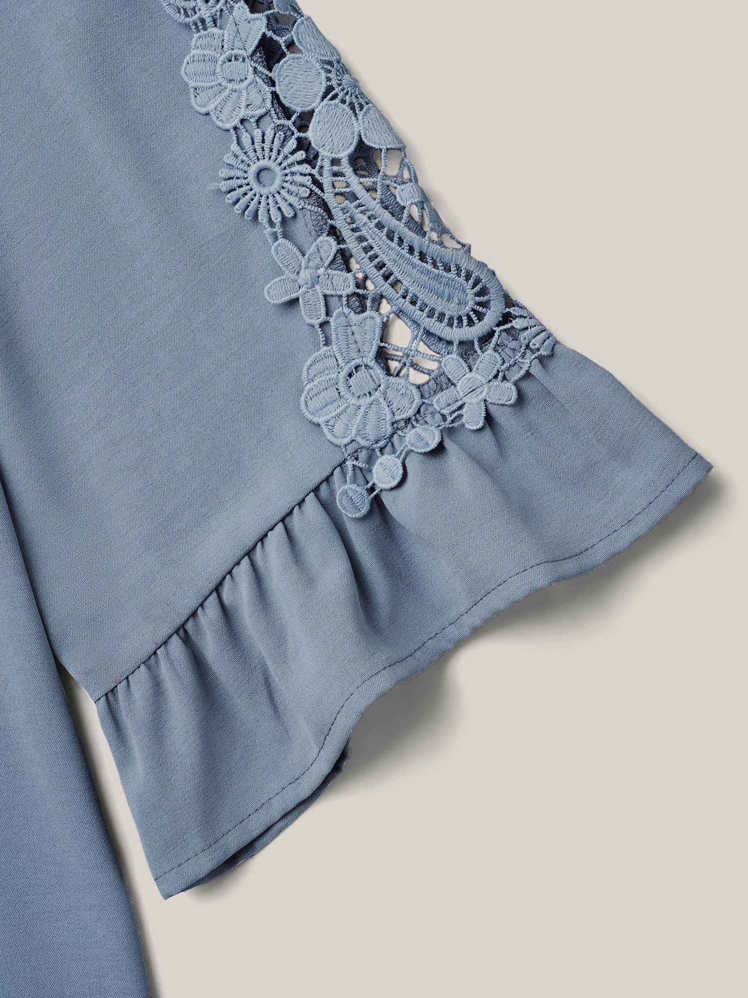 Lace Patchwork Ruffled V-Neck Blouse - Image 6