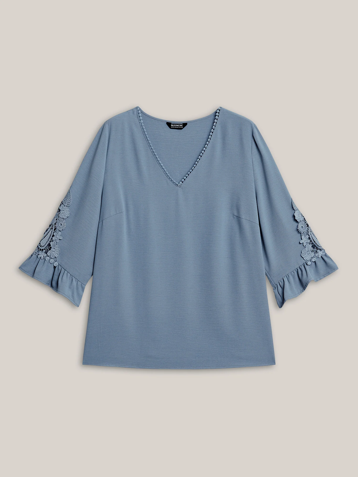 Lace Patchwork Ruffled V-Neck Blouse - Image 7