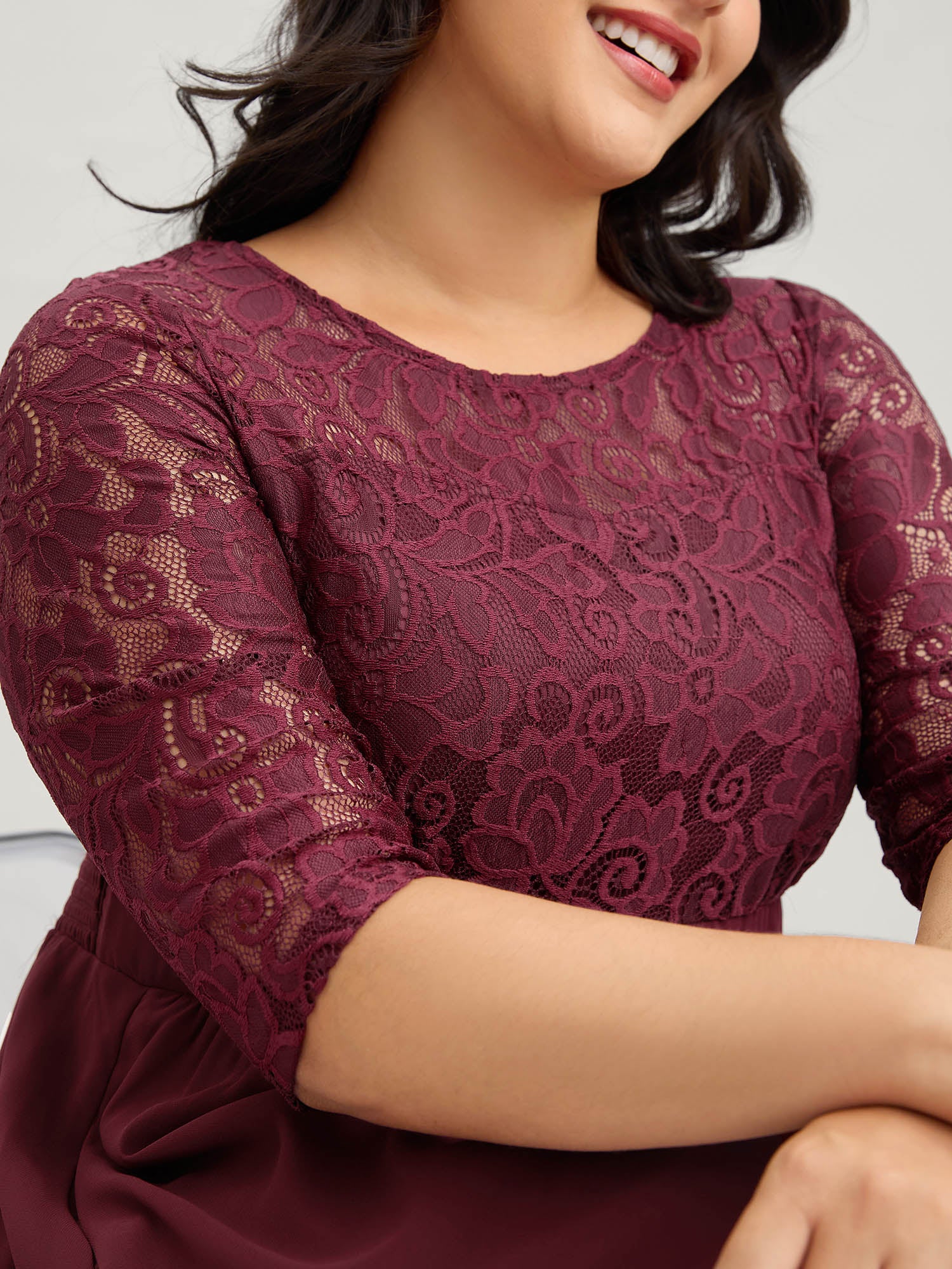 Lace Patchwork Shirred Midi Pocket Dress - Image 14