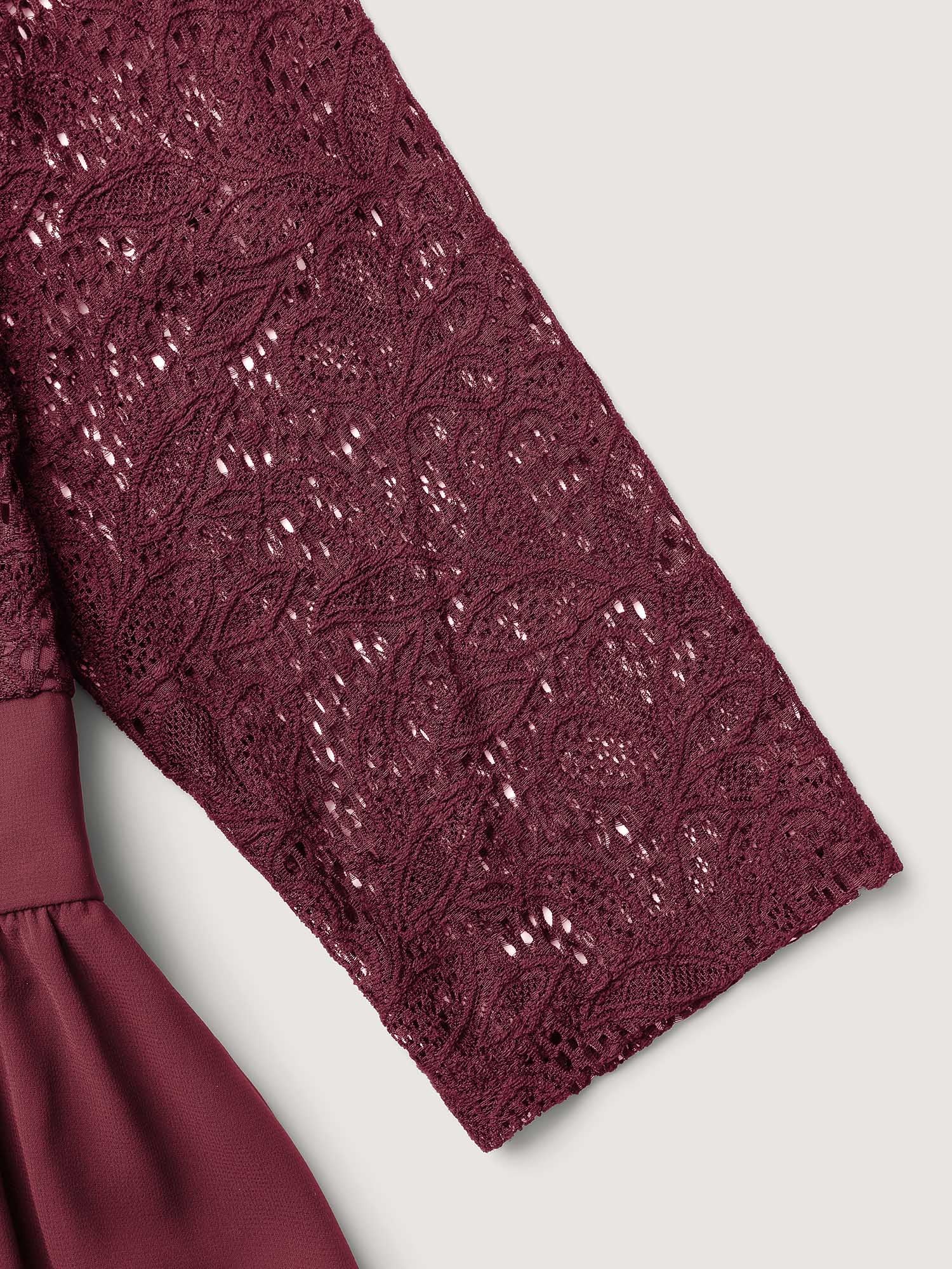 Lace Patchwork Shirred Midi Pocket Dress - Image 17