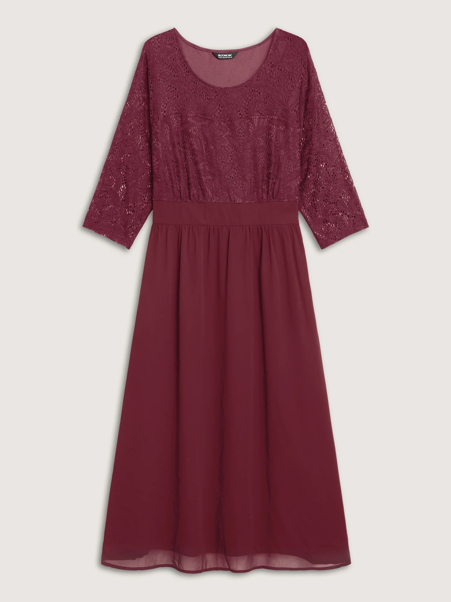 Lace Patchwork Shirred Midi Pocket Dress - Image 19
