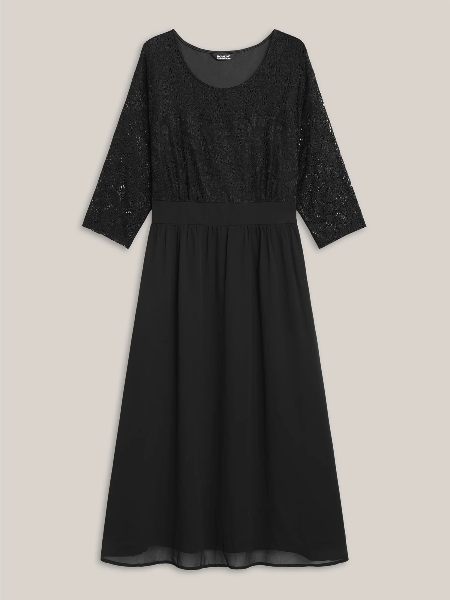 Lace Patchwork Shirred Midi Pocket Dress - Image 8