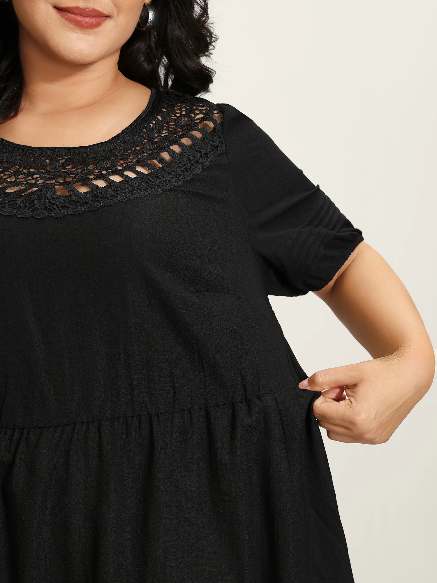 Lace Puffy Sleeve Knee-Length Dress - Image 4