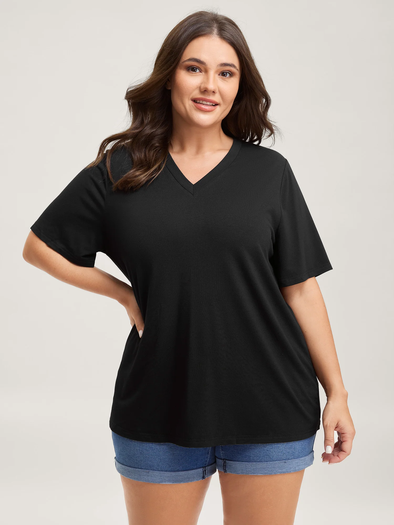 Lace Ribbon V-Neck Relaxed Fit T-Shirt - Image 2