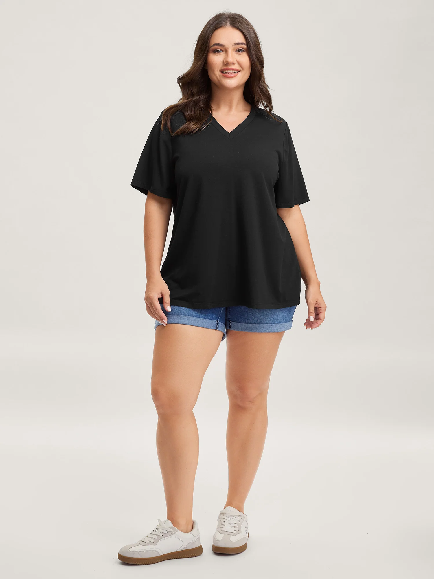 Lace Ribbon V-Neck Relaxed Fit T-Shirt - Image 3