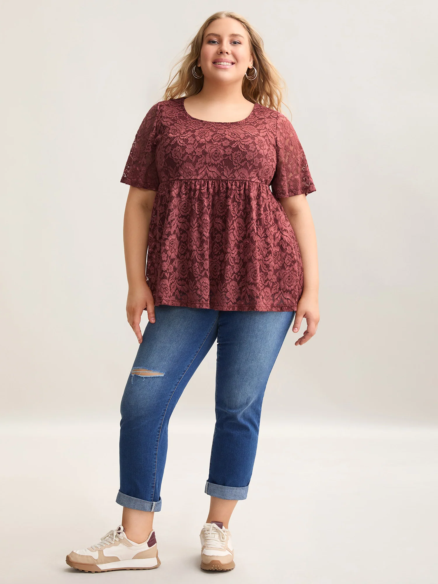 Lace Round Neck Babydoll Top - Image 2