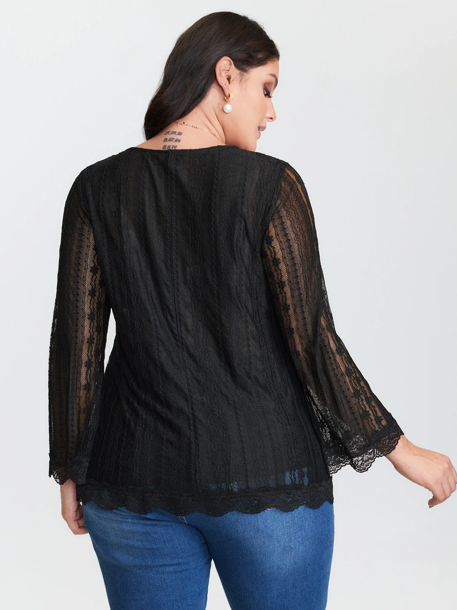 Lace Ruched Drawstring Neckline Knit Top - Image 4